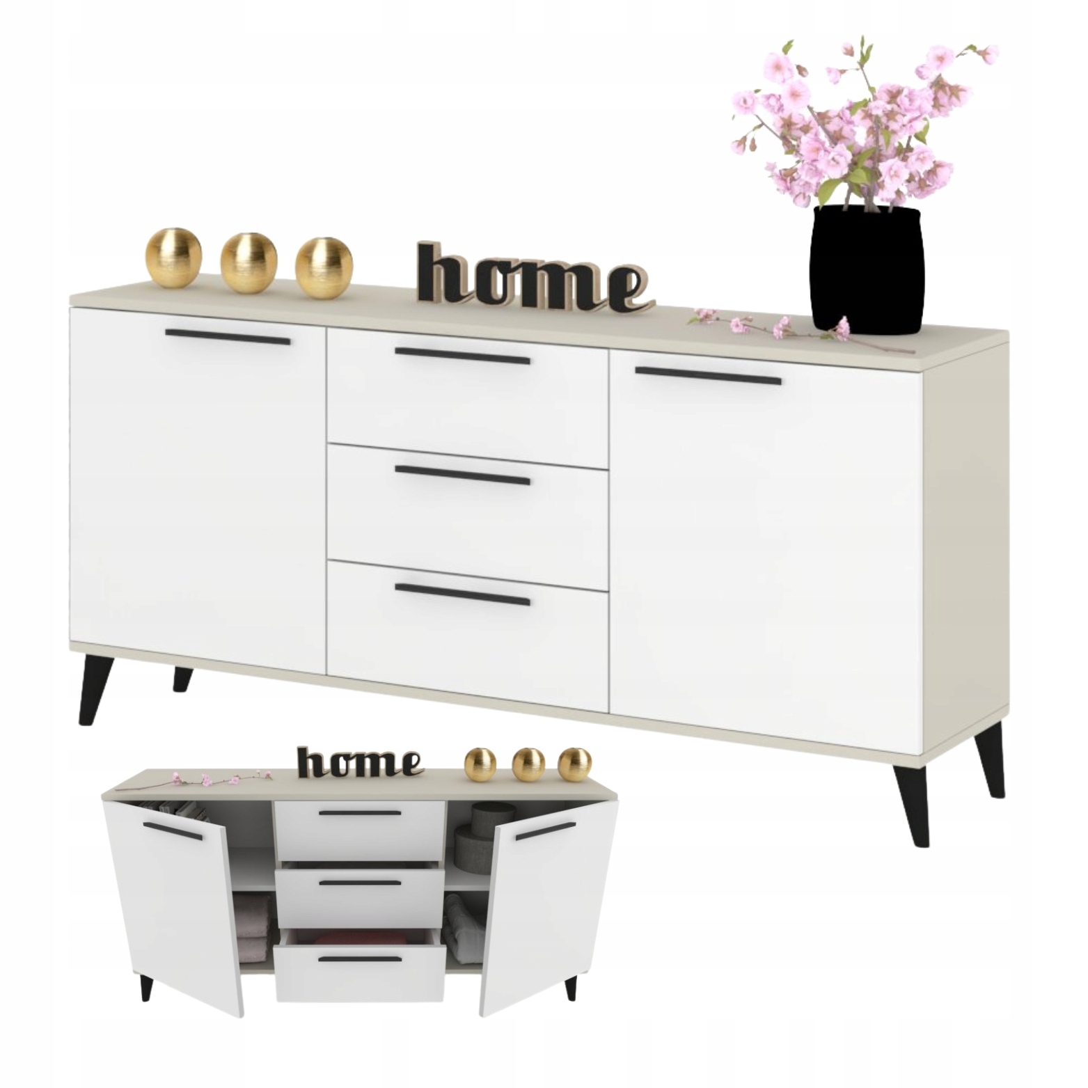 Velká komoda s zásuvkami Rtv skříňka do obývacího pokoje Kašmír Bílá Matná 150