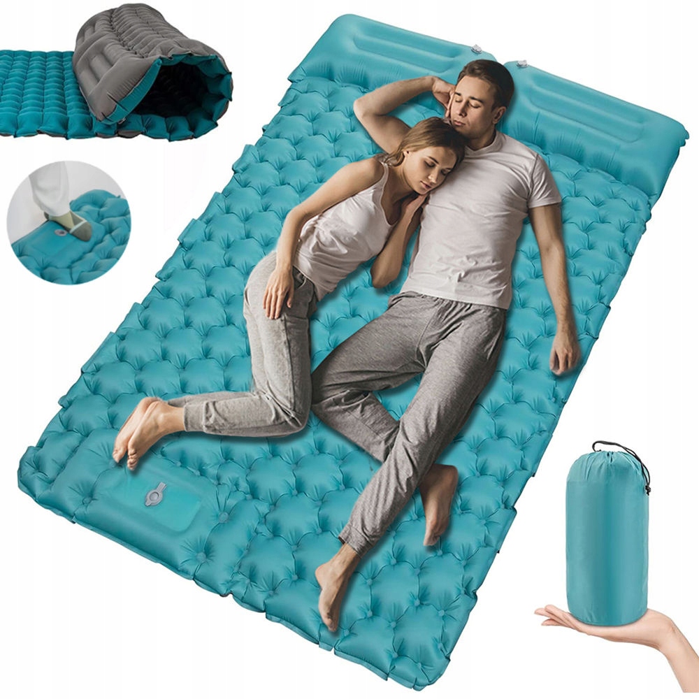 Mata Samopompująca Materac Karimata Dwuosobowa Z Poduszką 200x130x10cm