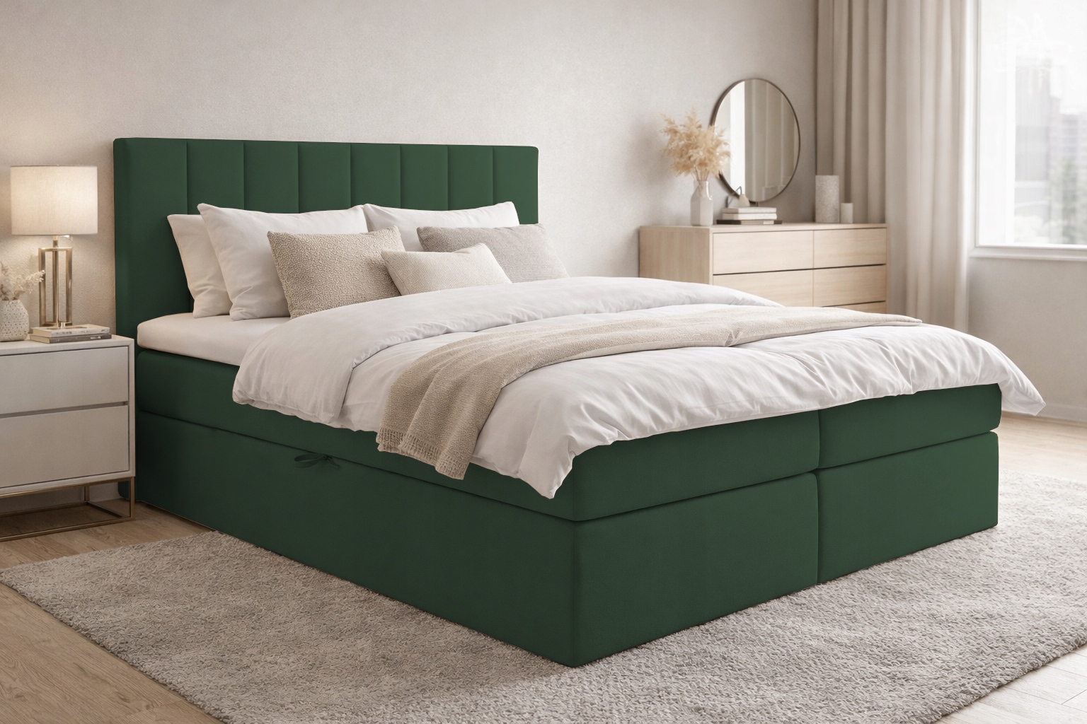 Łóżko kontynentalne Coral 160x200 materac bonell 2x pojemnik welur