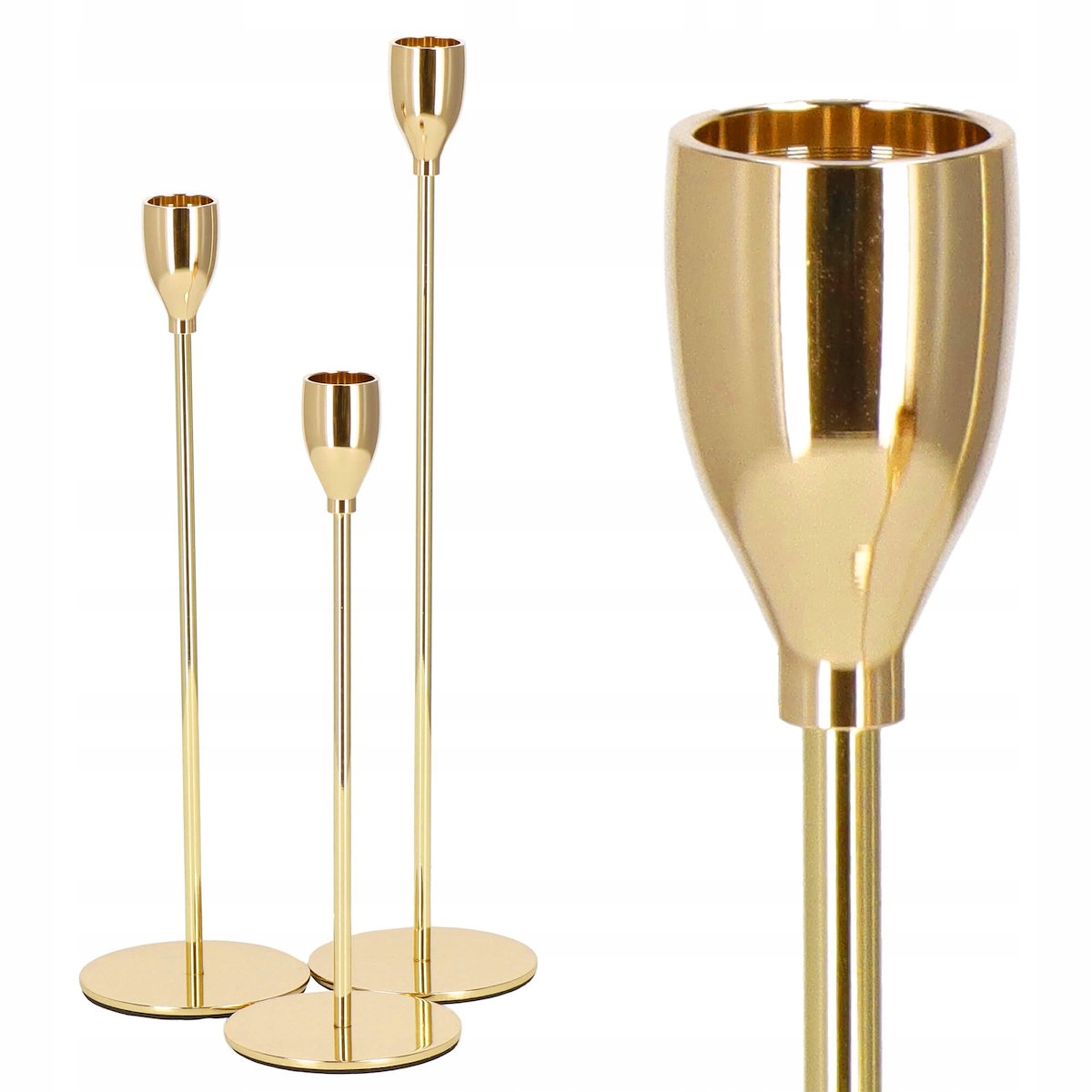 

Świecznik Złoty Glamour Zestaw 3SZT Metalowy