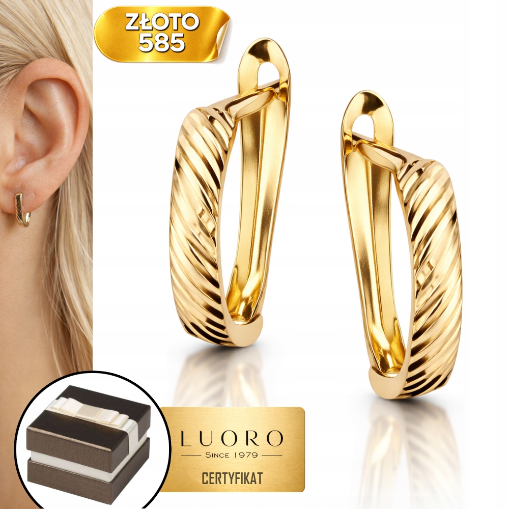 Náušnice Zlaté 585 14k Štíhlé Zdobené Diamantem Dárek