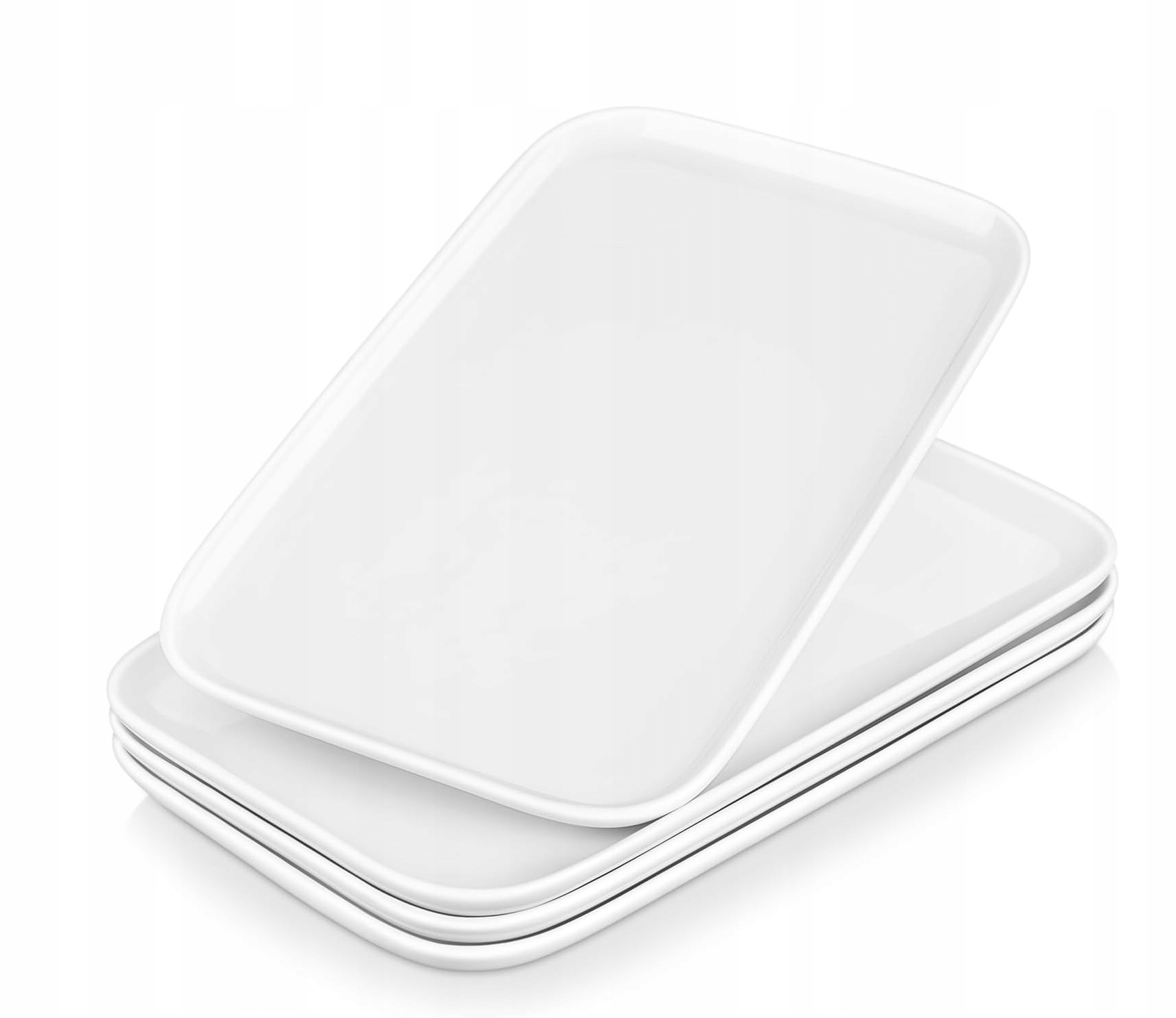 Obdĺžnikové taniere na servírovanie, sada 4 kusov, biele na občerstvenie, koláče