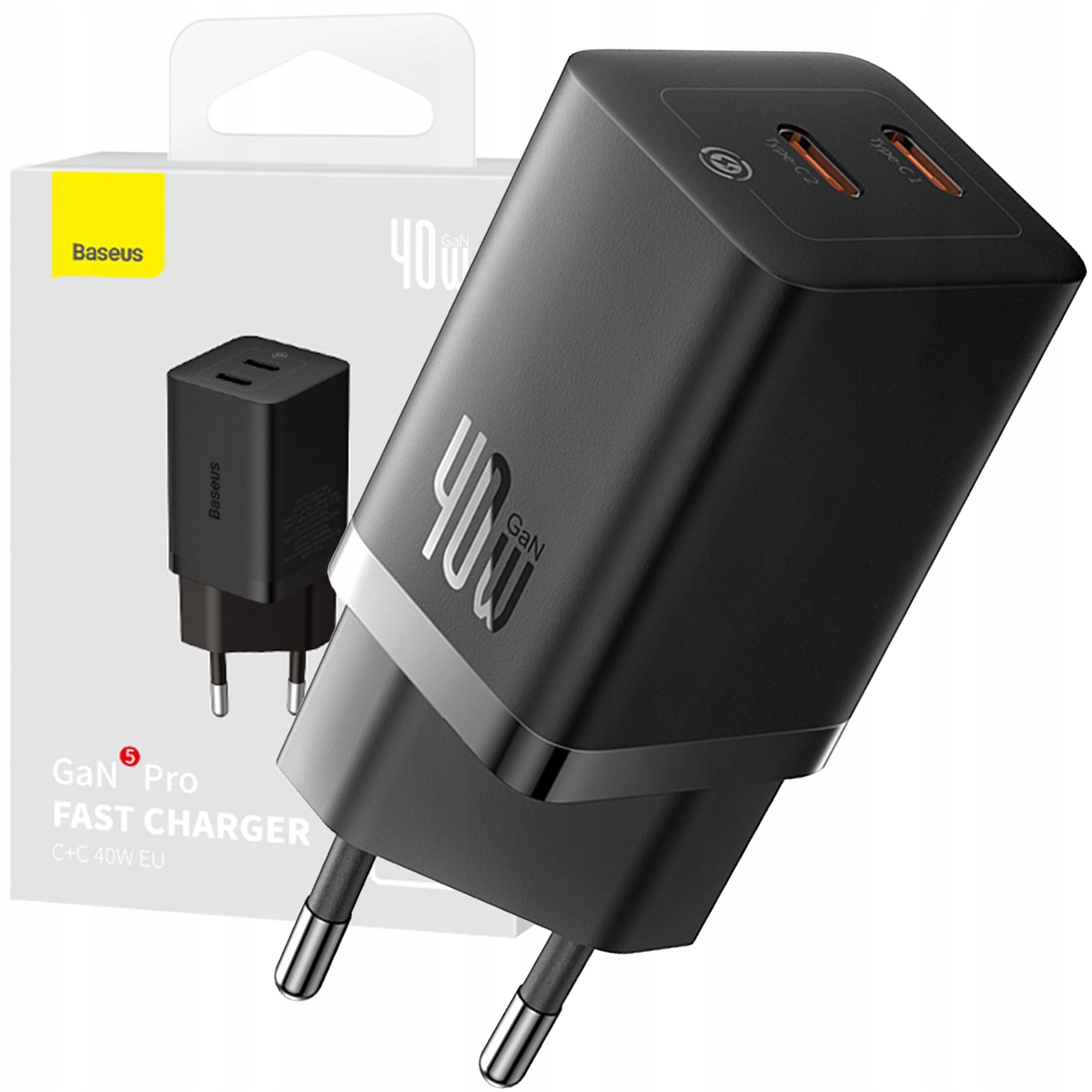 Ładowarka sieciowa uniwersalna Baseus GaN5 40W 2x USB-C czarna