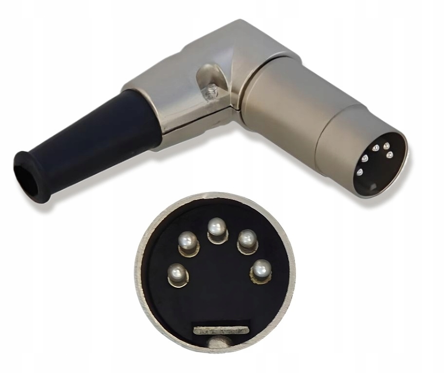 WTYK DIN 5 PIN METALOWY KĄTOWY NA KABEL PRZEWÓD