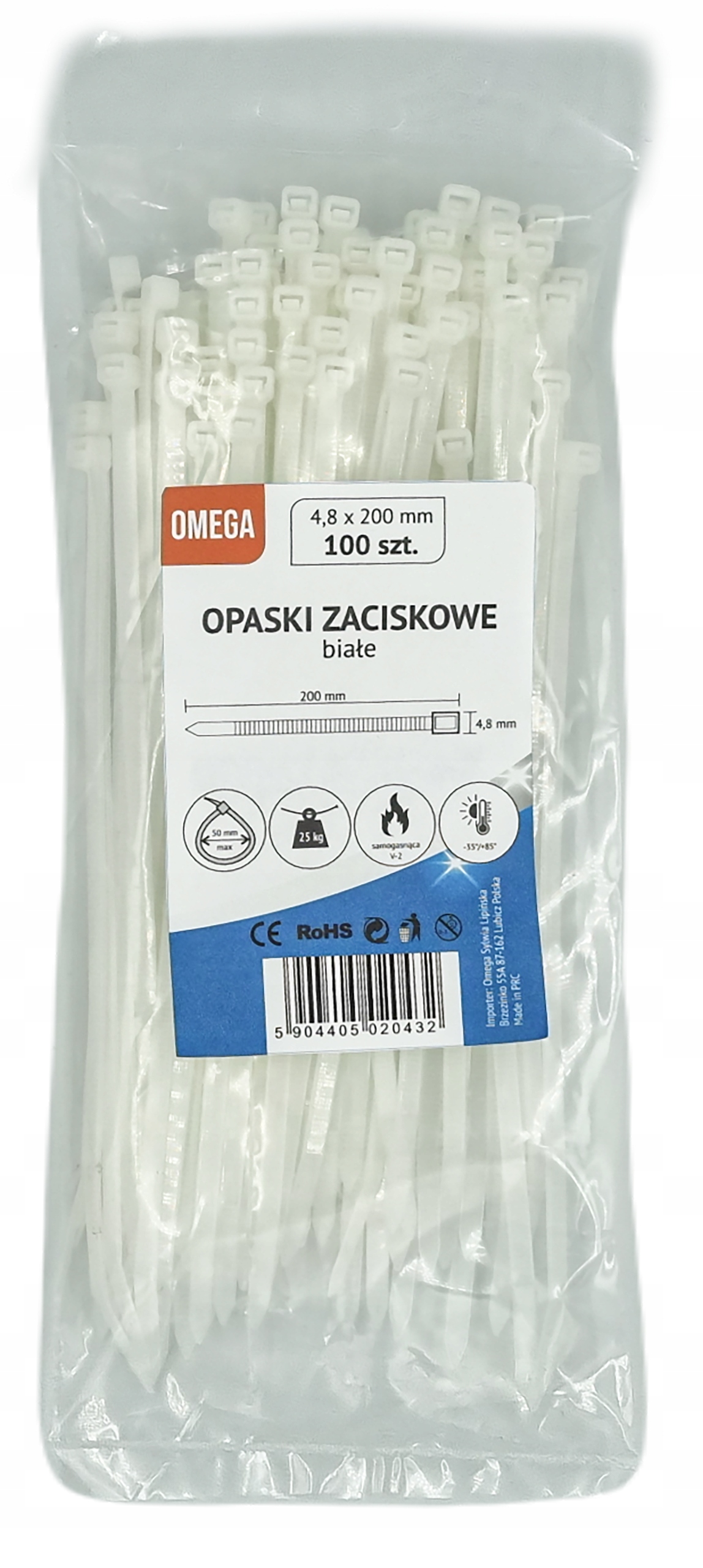 OPASKI TRYTKI ZACISKOWE KABLOWE BIAŁE 4,8X200