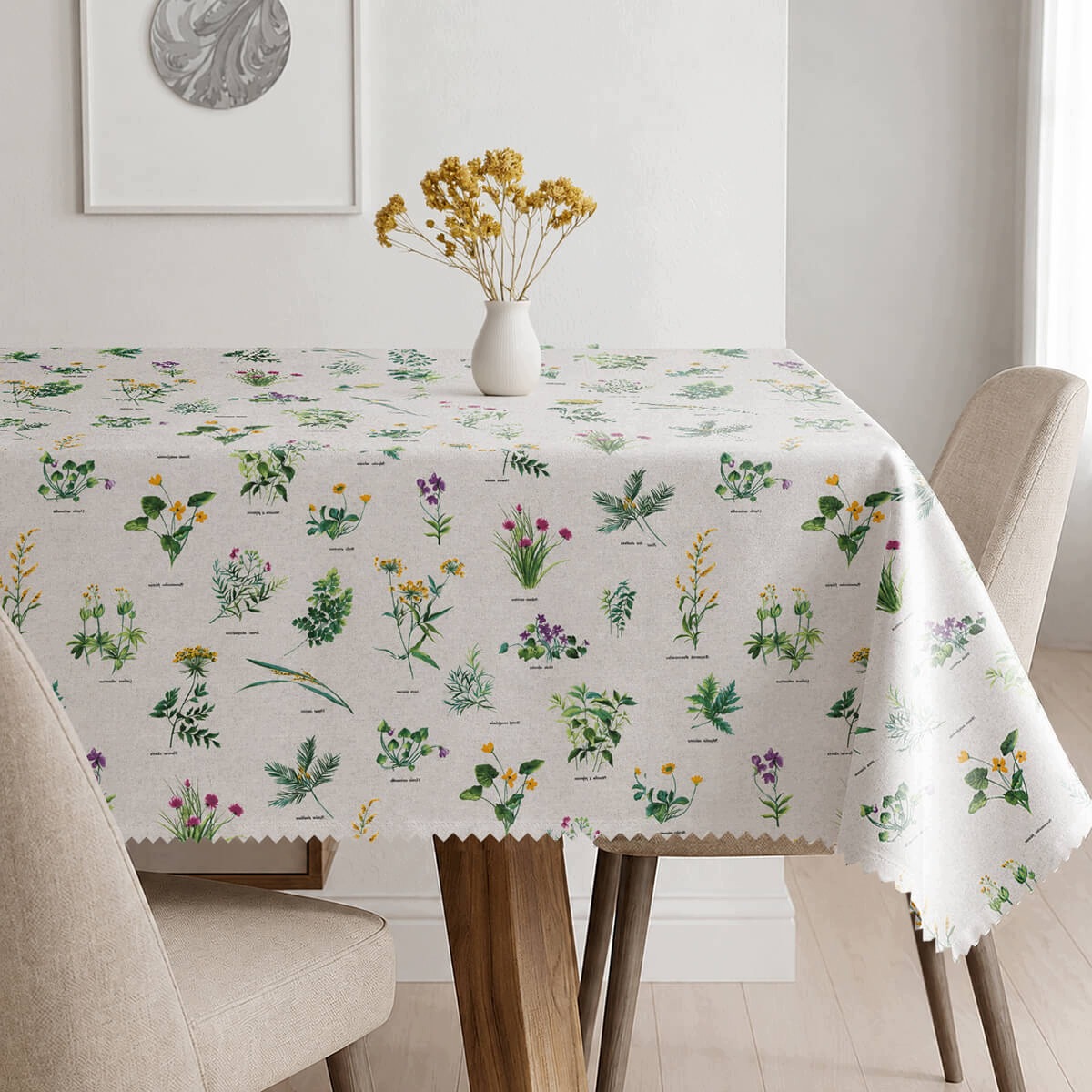 Obrus Odolný Voči Škvrnám 450x140 Poľné byliny béžový botanický na stôl
