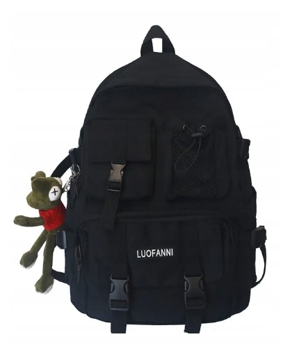 Batoh na studium Unisex Černý přívěsek Žába Bonus!