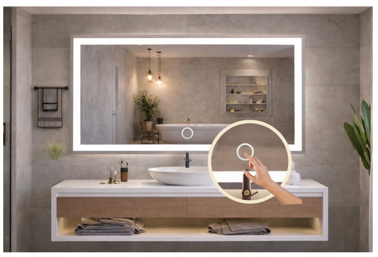 Zrcadlo Obdélníkové 90x70 cm Dotykový Spínač Zrcadlo