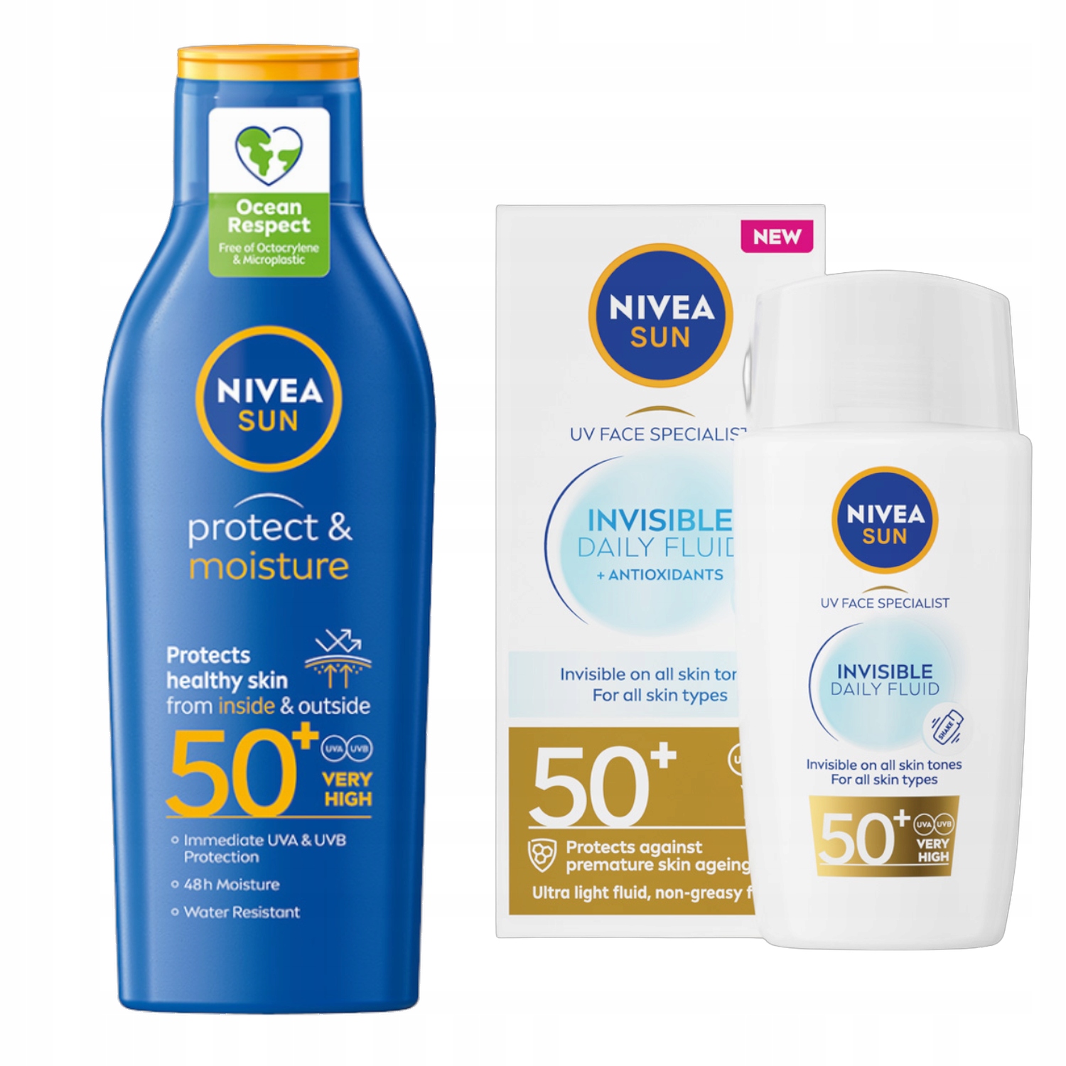 Nivea Sun Lehký fluid SPF50+ na obličej balzám SPF50+ na opalování 200 Ml