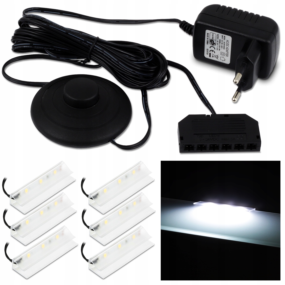 

Zestaw 6X Klips Led Do Półki Szklanej +zasilanie