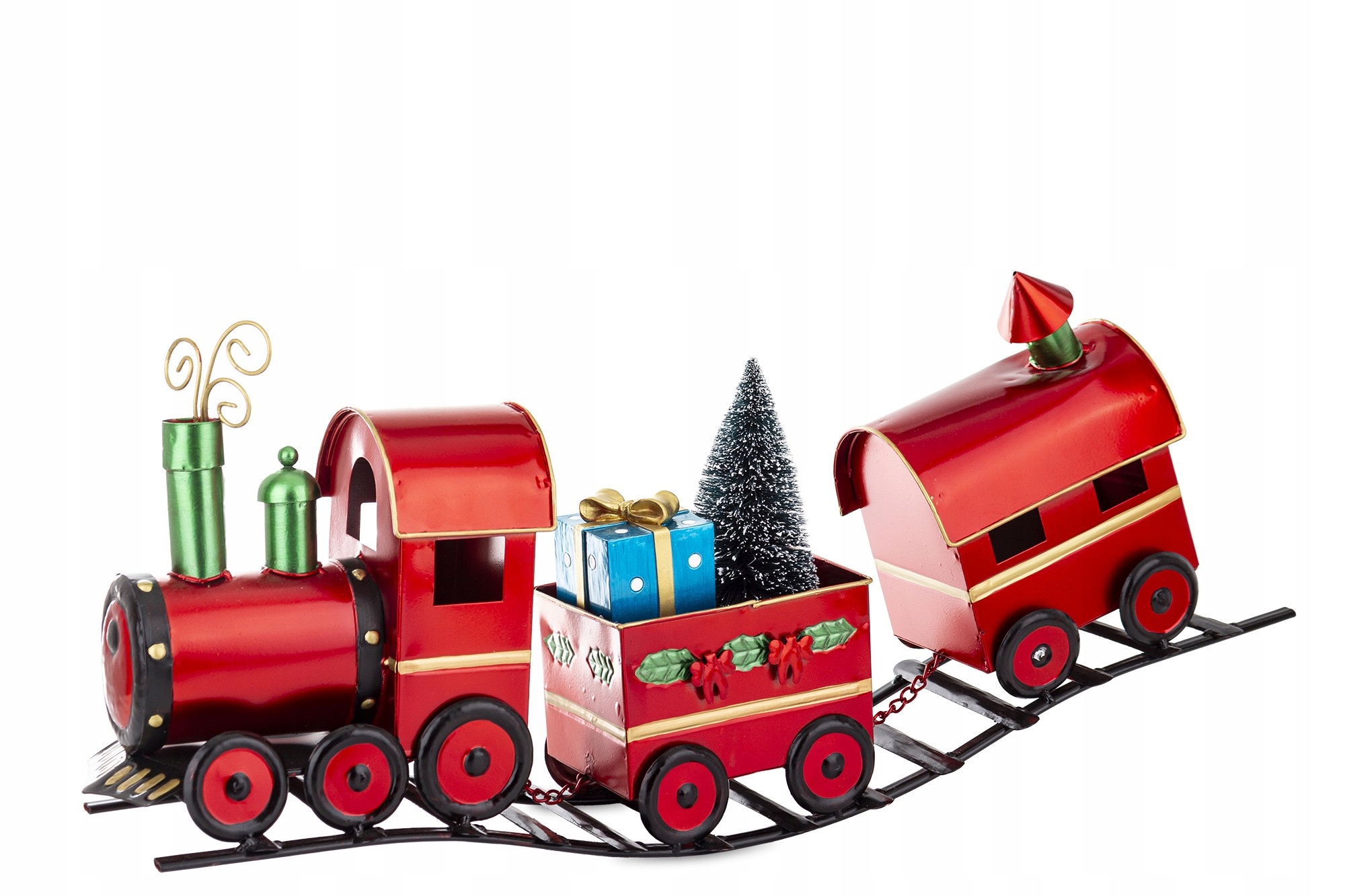 Vianočná ozdoba Vianoce Vláčik Lokomotíva Vagóny Červený Kov