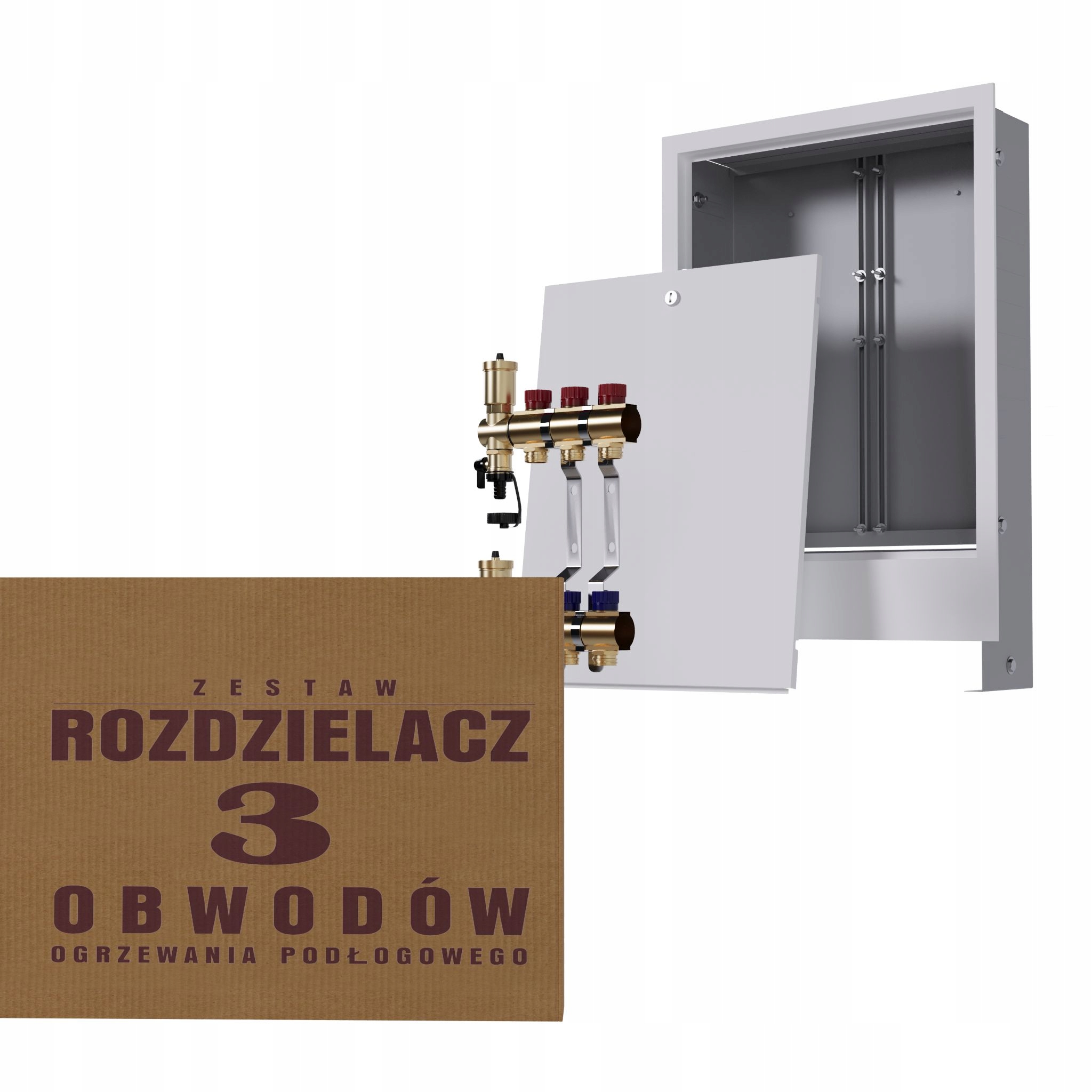 Manuální rozdělovač 3 okruhy pro radiátory podomítková skříňka