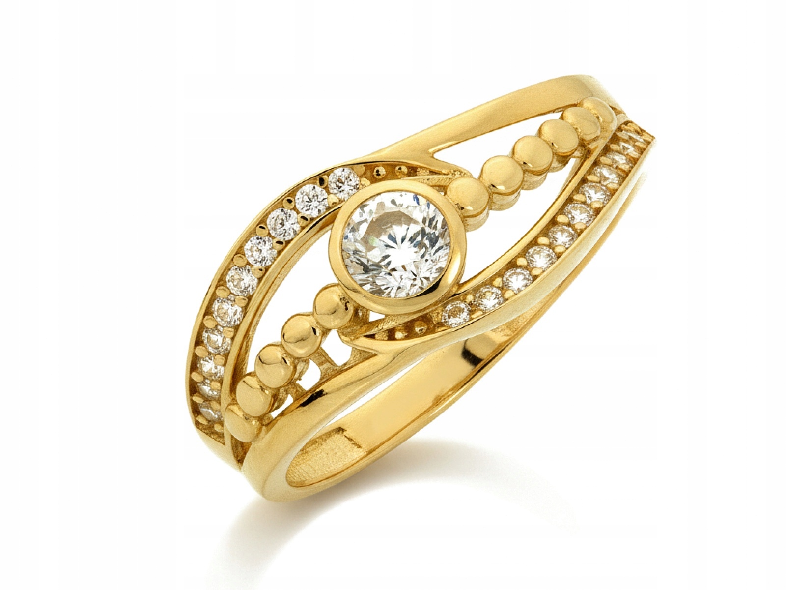 Zlatý prstýnek Široký 585 s bílým Očkem 18r, prolamovaný vzor 1.85 g