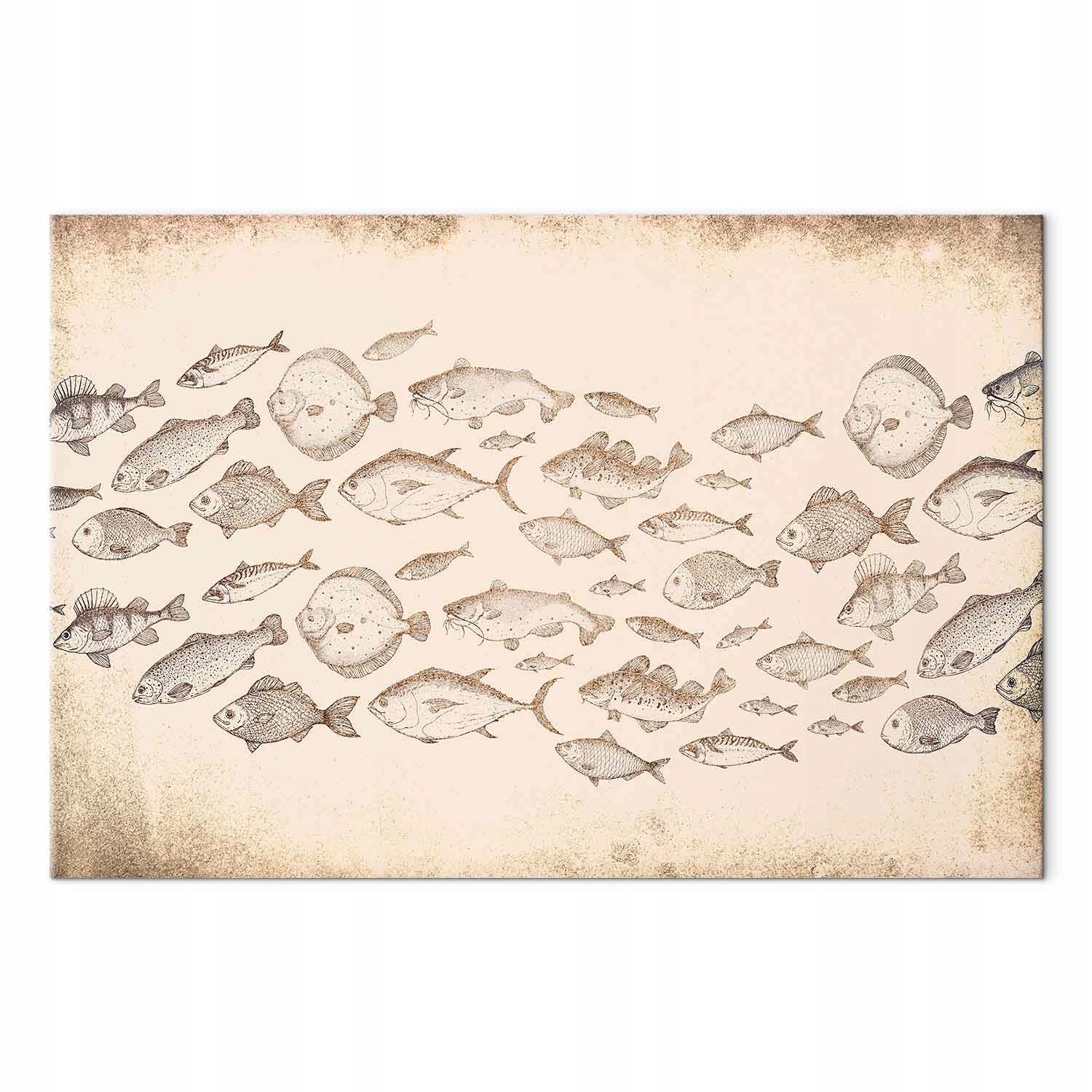 Obraz na plátně Obraz na plátně Grafika Příroda Fauna Ryby Retro 90x60 cm