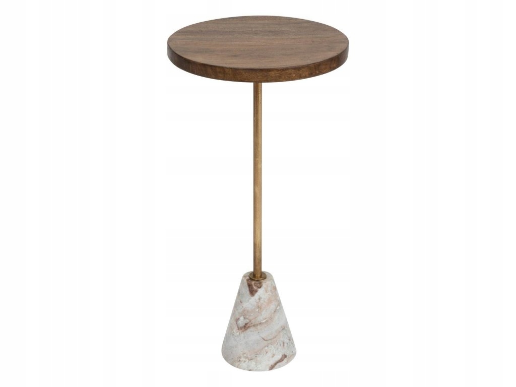 Konferenčný stolík z mramoru a dreva, Ø 35,5 cm