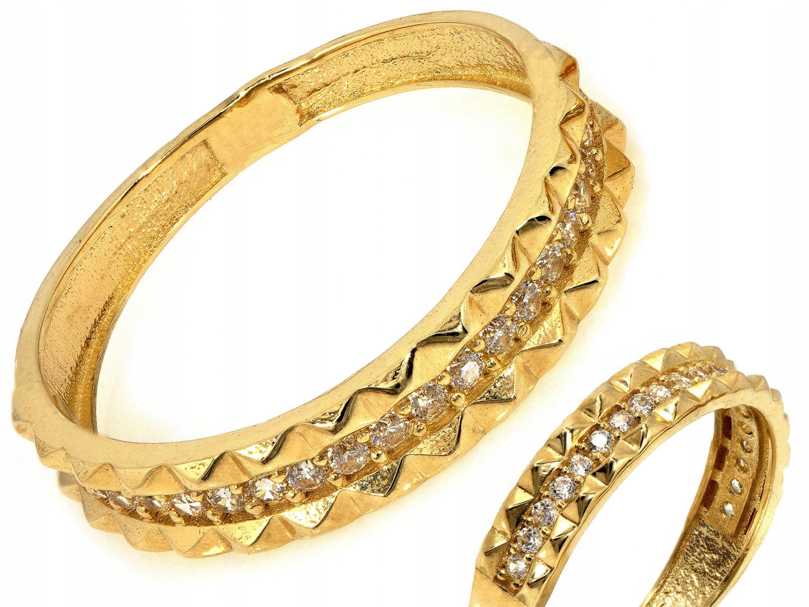 Zlatý 585 14 kt prstýnek se zirkony na okraji kolejnice 1.45 g