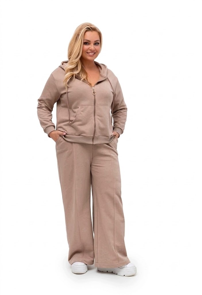 N720Měkká, teplá mikina na zip Plus Size, VEL.42, tmavě béžová barva