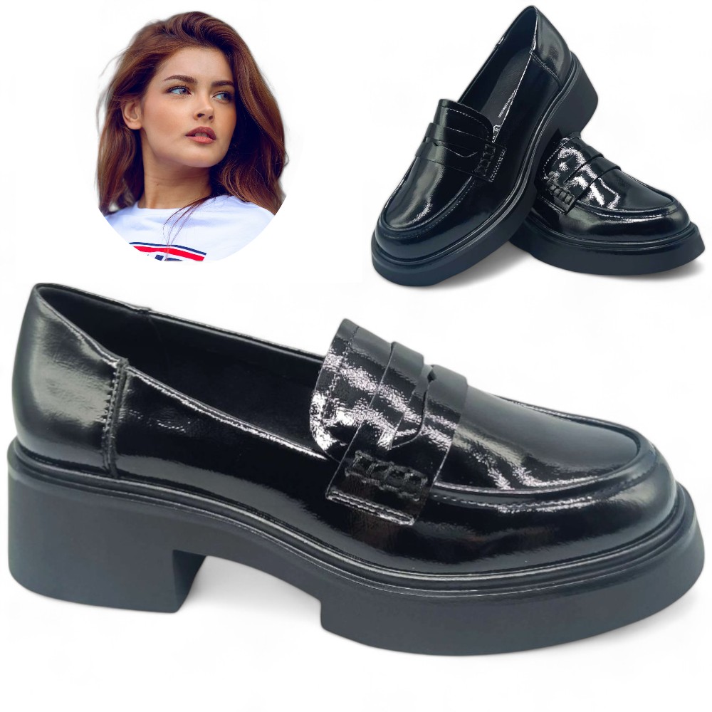 Dámské kožené polobotky Lordsy S.Barski na platformě Mokasíny černé 37