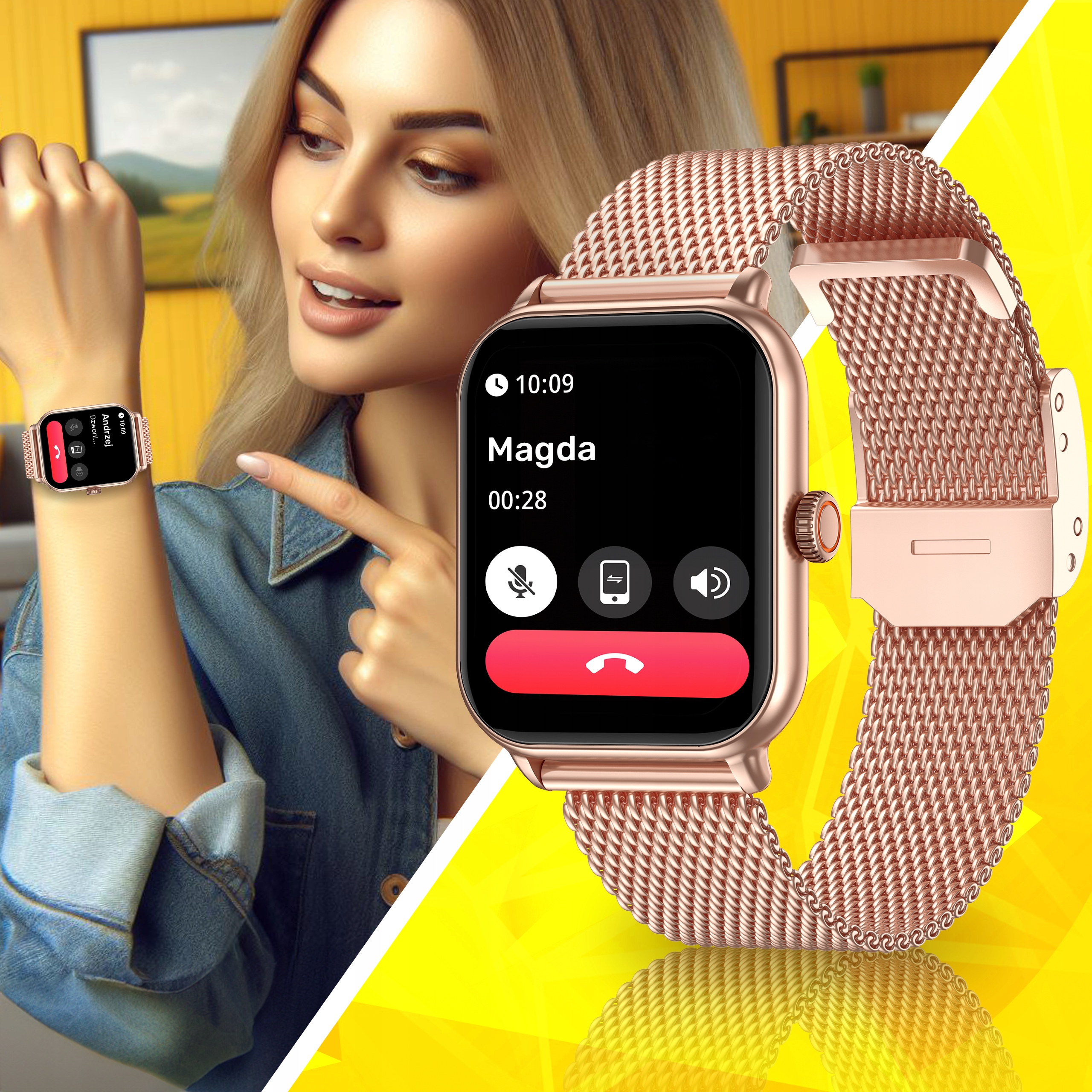 SMARTWATCH ZEGAREK MENU DAMSKI ROZMOWY POLSKIE SPORT MĘSKI PL PULS WATCH Kolor różowy