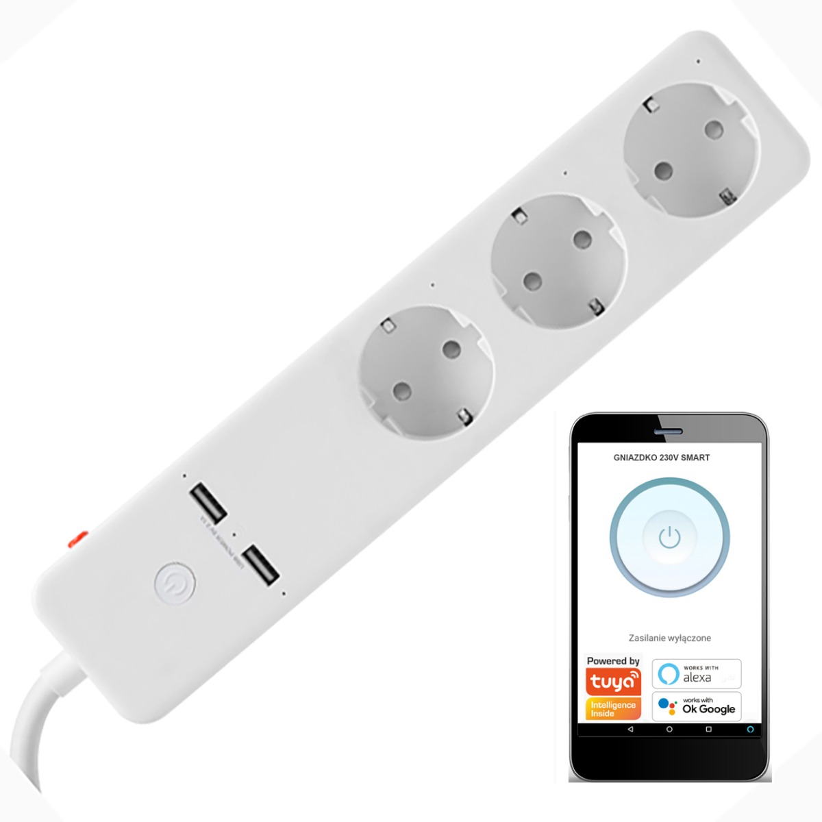 

Listwa Zasilająca 3x 230V 2x Usb Tuya Smart 16A