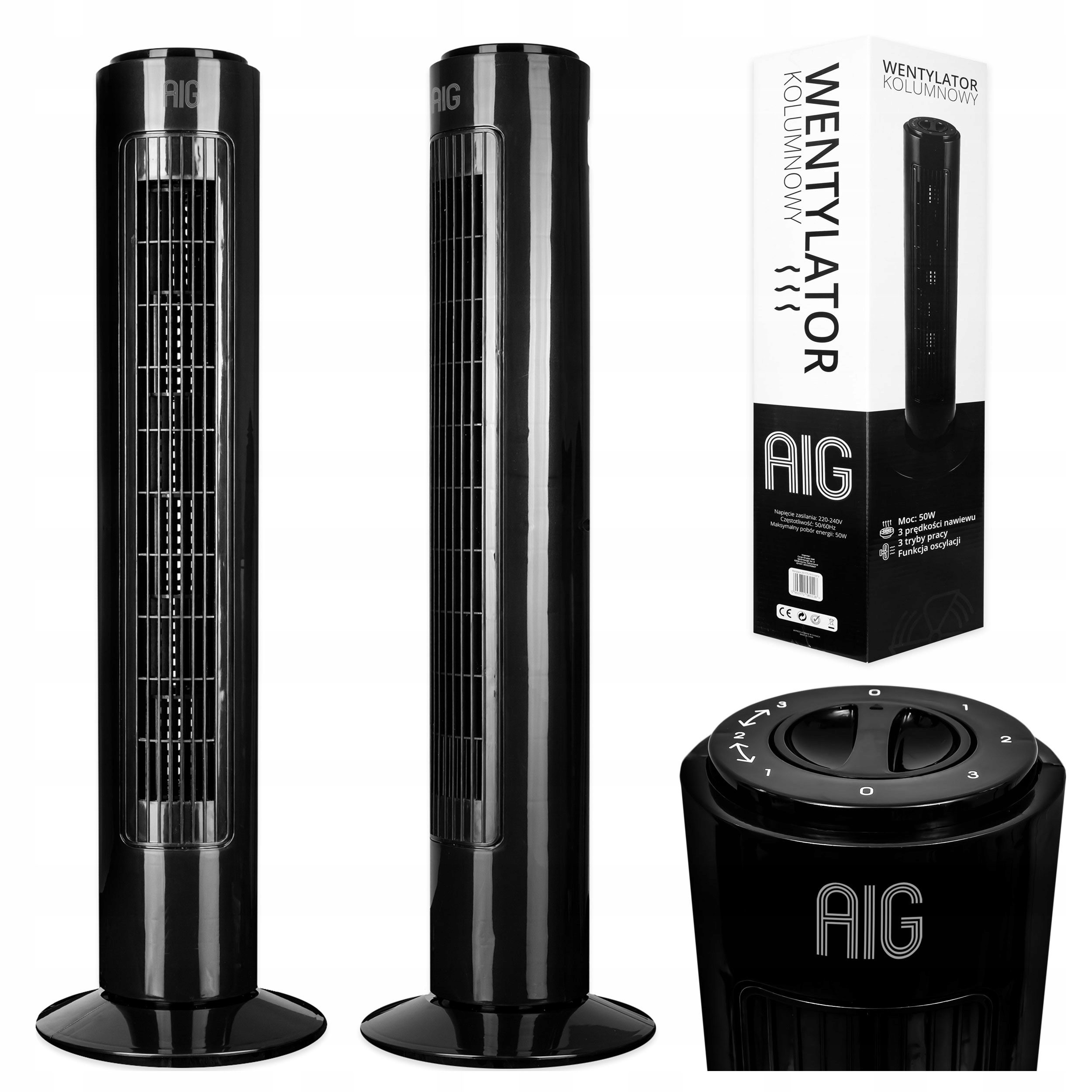 WENTYLATOR KOLUMNOWY STOJĄCY PODŁOGOWY WIATRAK CICHY i MOCNY NAWIEW 50W