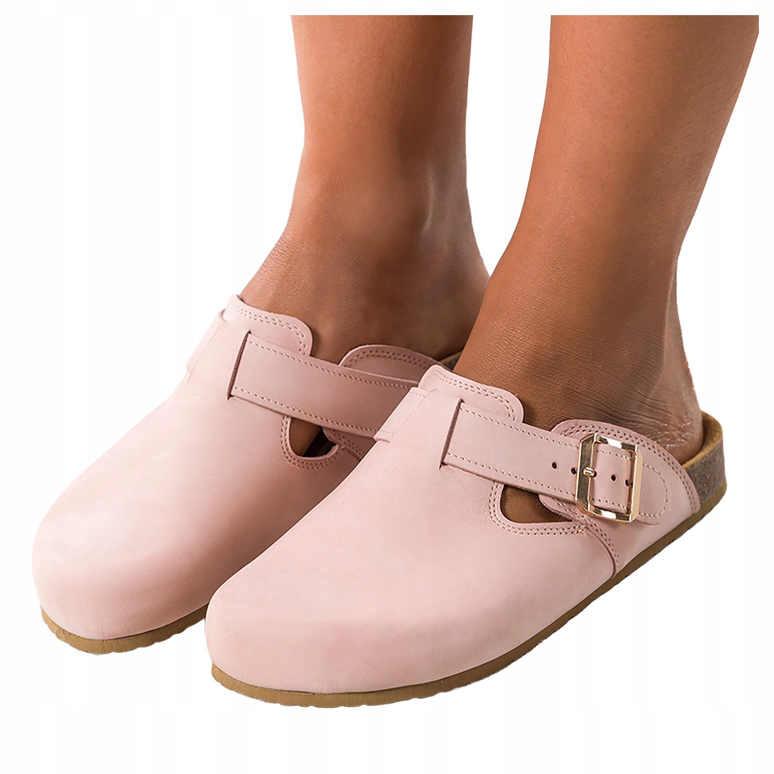 Světle růžové Nazouváky Dámské Modne Kožené Korkové Podrážky Barefoot, velikost 42
