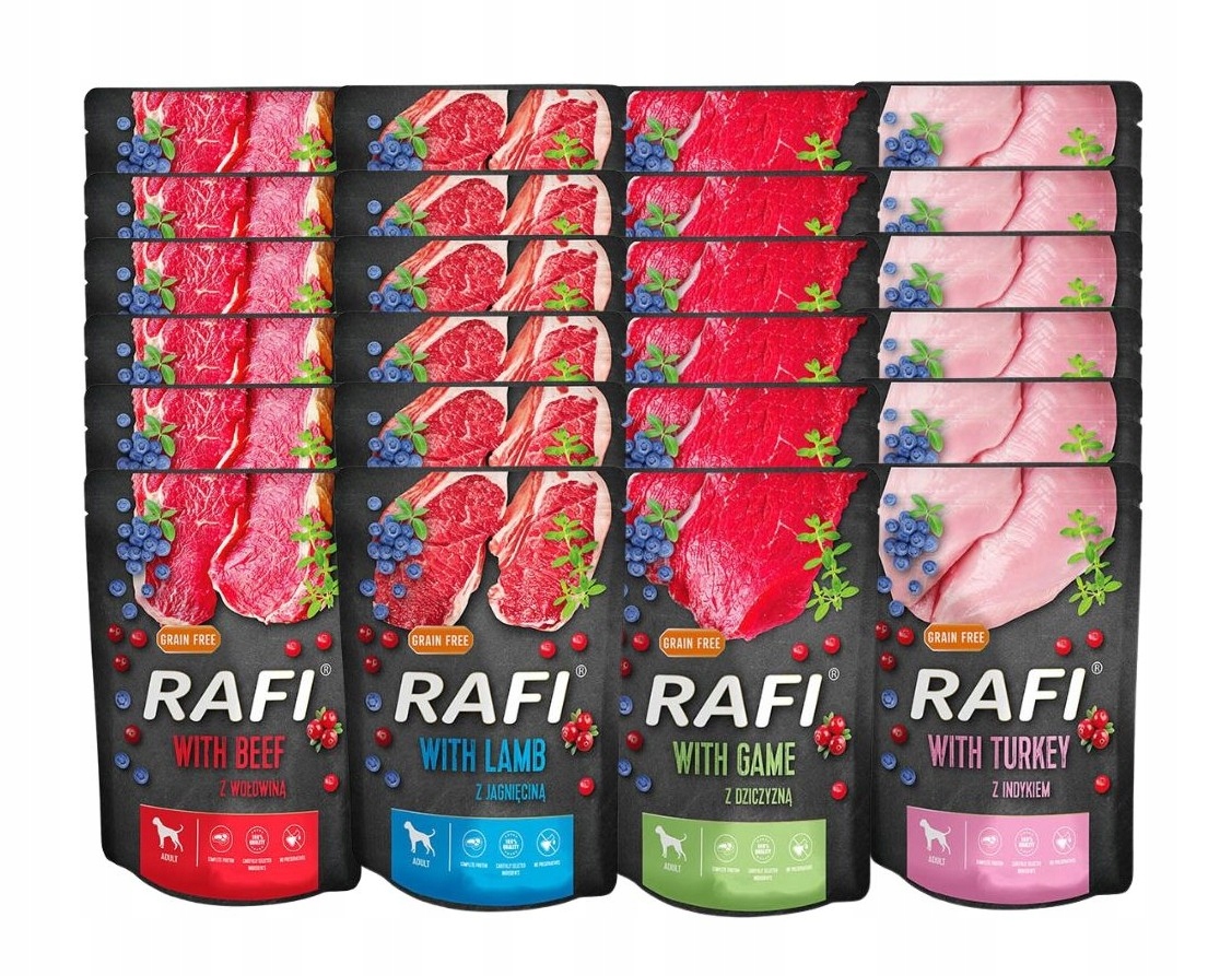 Mokra karma dla psa Rafi MIX smaków 24x300g Bezzbożowa