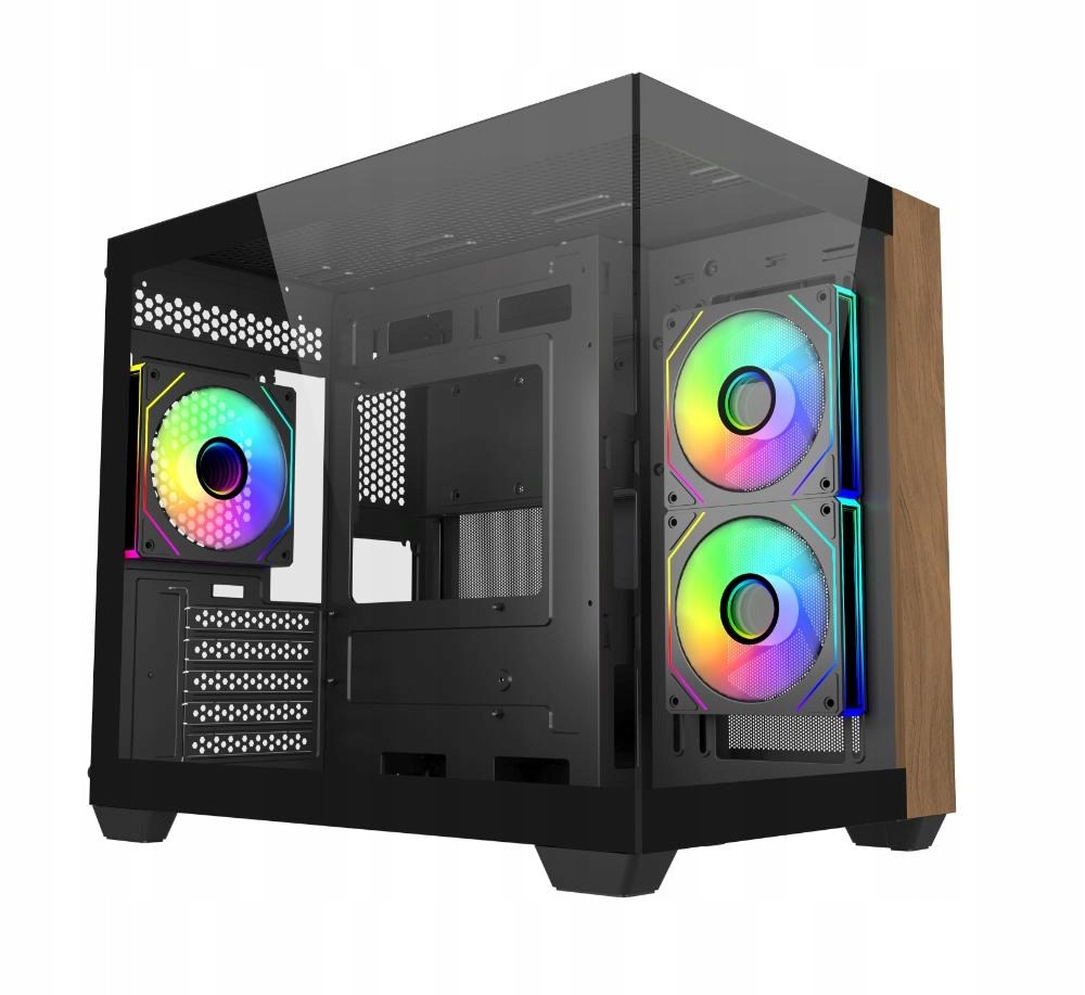 Cooler Master case Elite 481 Wood, mATX, Průhledná bočnice, 3x 120mm…
