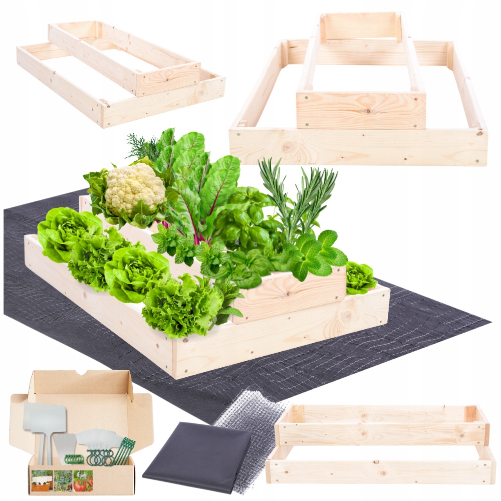 Zeleninový Záhon dřevěný nastavitelný kaskádový box pařeniště květináč 18x60x90