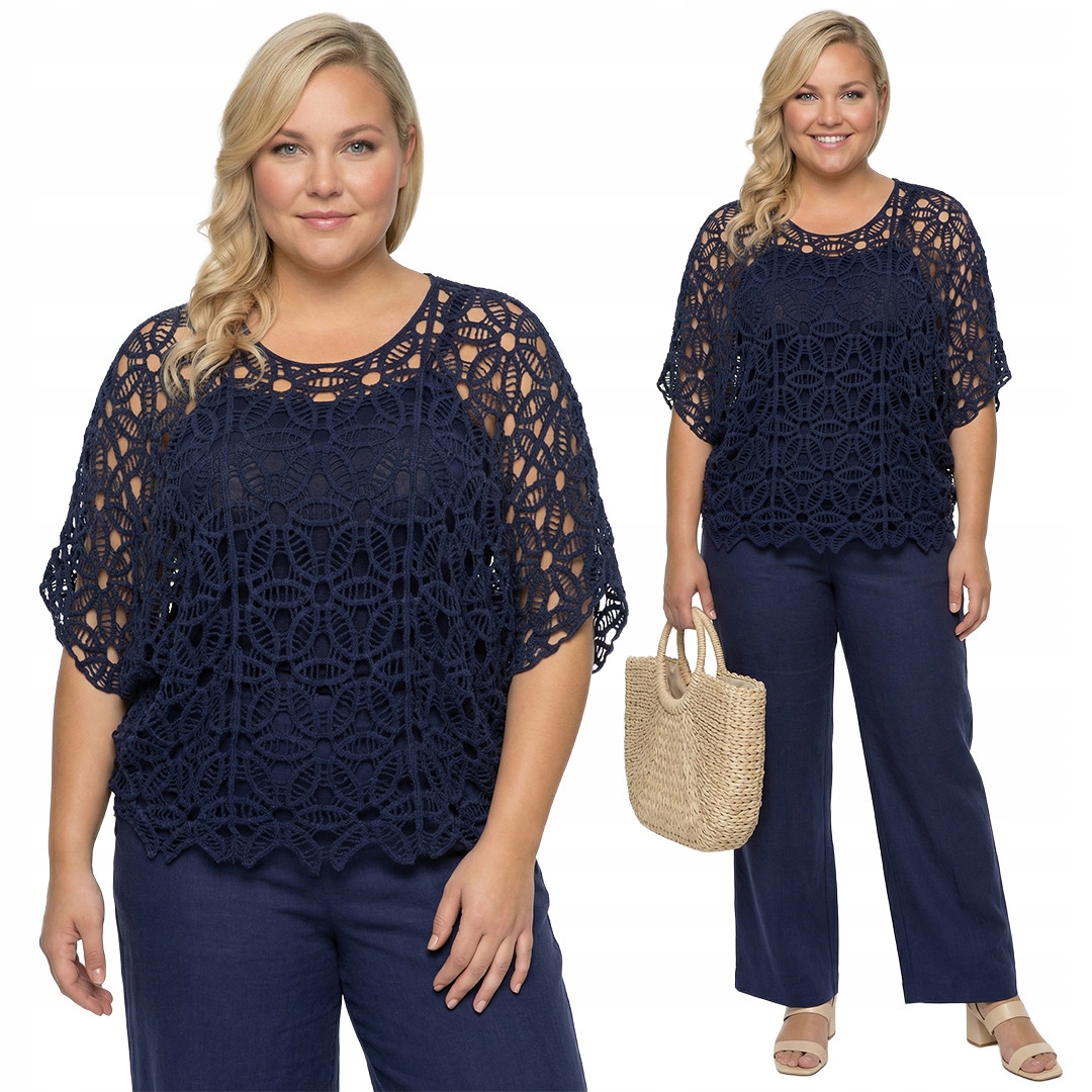 Tmavě modré ažurové pončo s podšívkou plus size velikost 42/46