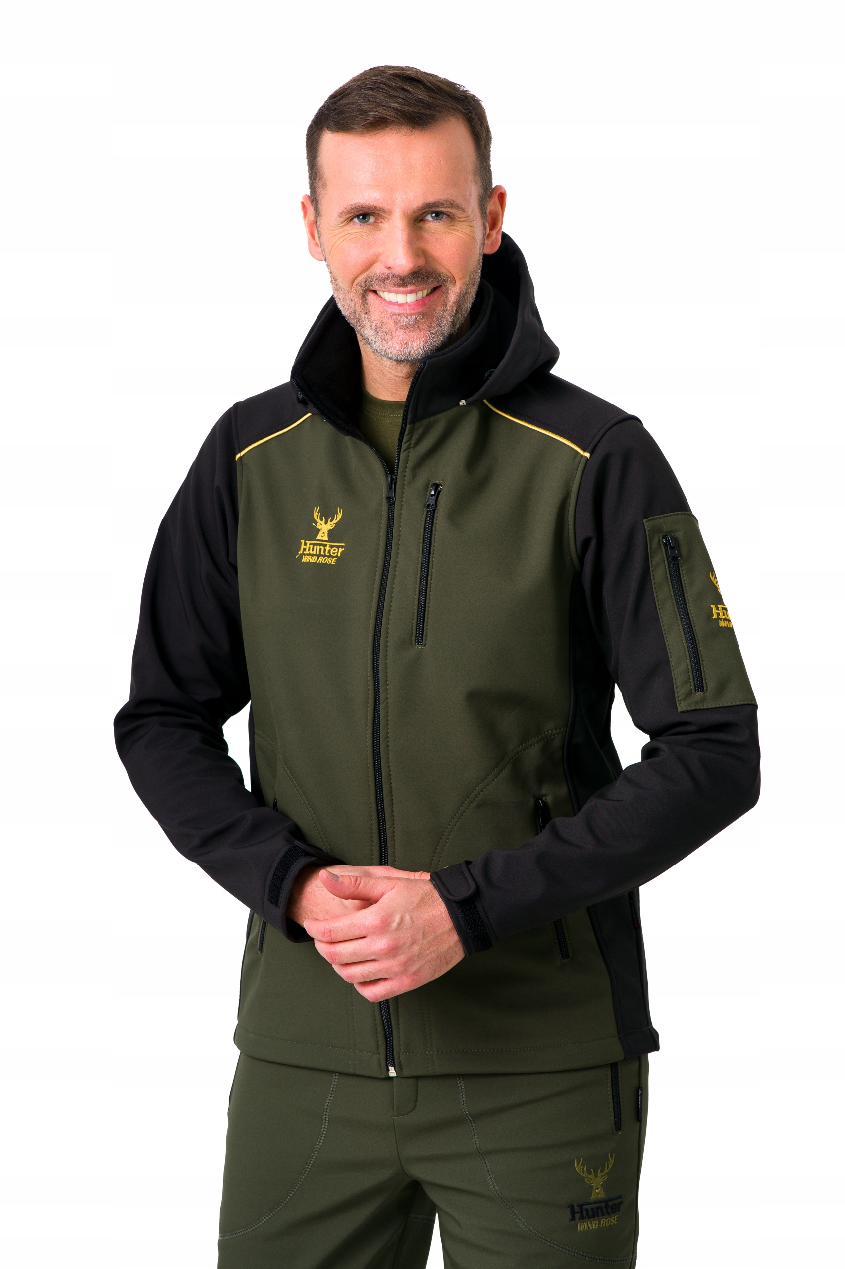 Lovecká Bunda Softshel ZELEŇ+ČERNÁ-POLSKÝ-2XL