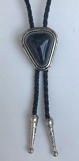 Bolo kravata westernová tyrkysová černá pletená přírodní kůže