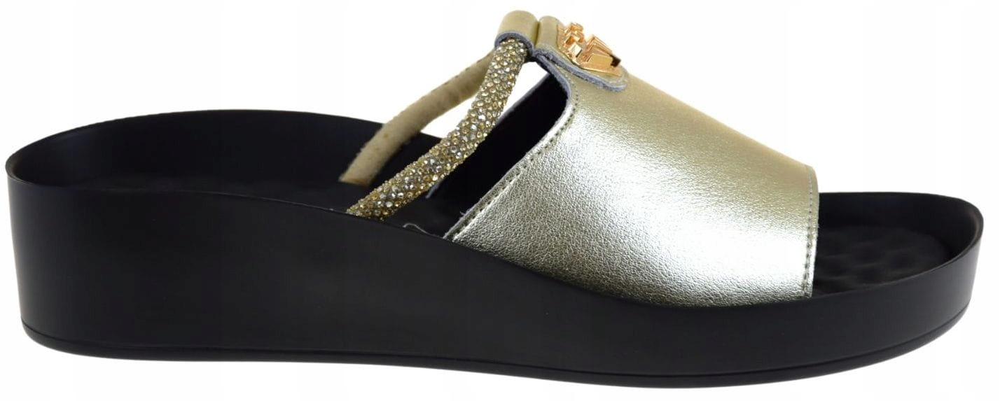 Zlaté nazouváky dámské na podpatku elegantní S Barski KV51-034 VEL.36