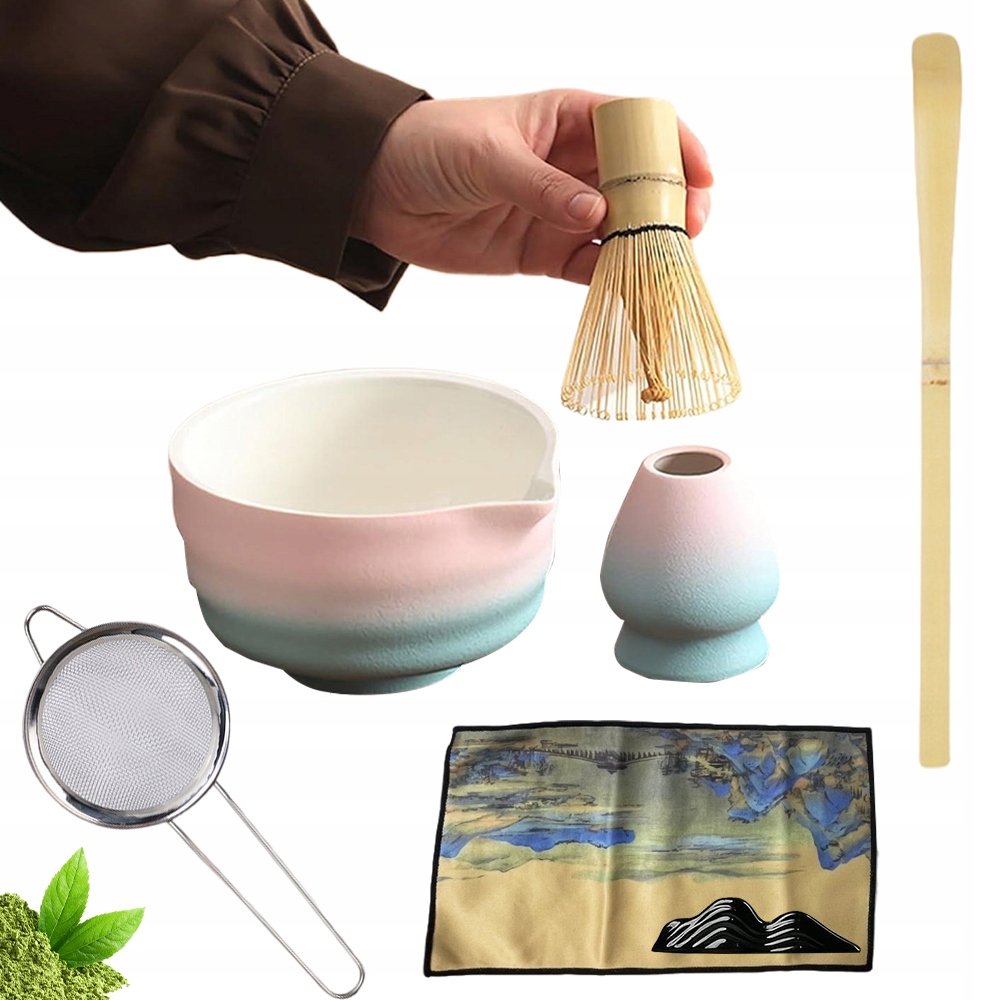 Komplet do matcha 8 elementów miska miotełka stojak łyżka ręcznik