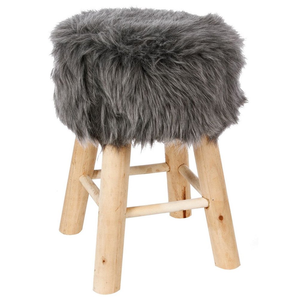 TABORET STOŁEK Z DREWNIANYMI NOGAMI MODNY FUTRZANY