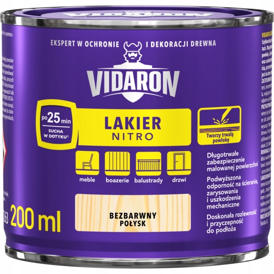 VIDARON LAKIER NITRO DO DREWNA 0,2L POŁYSK