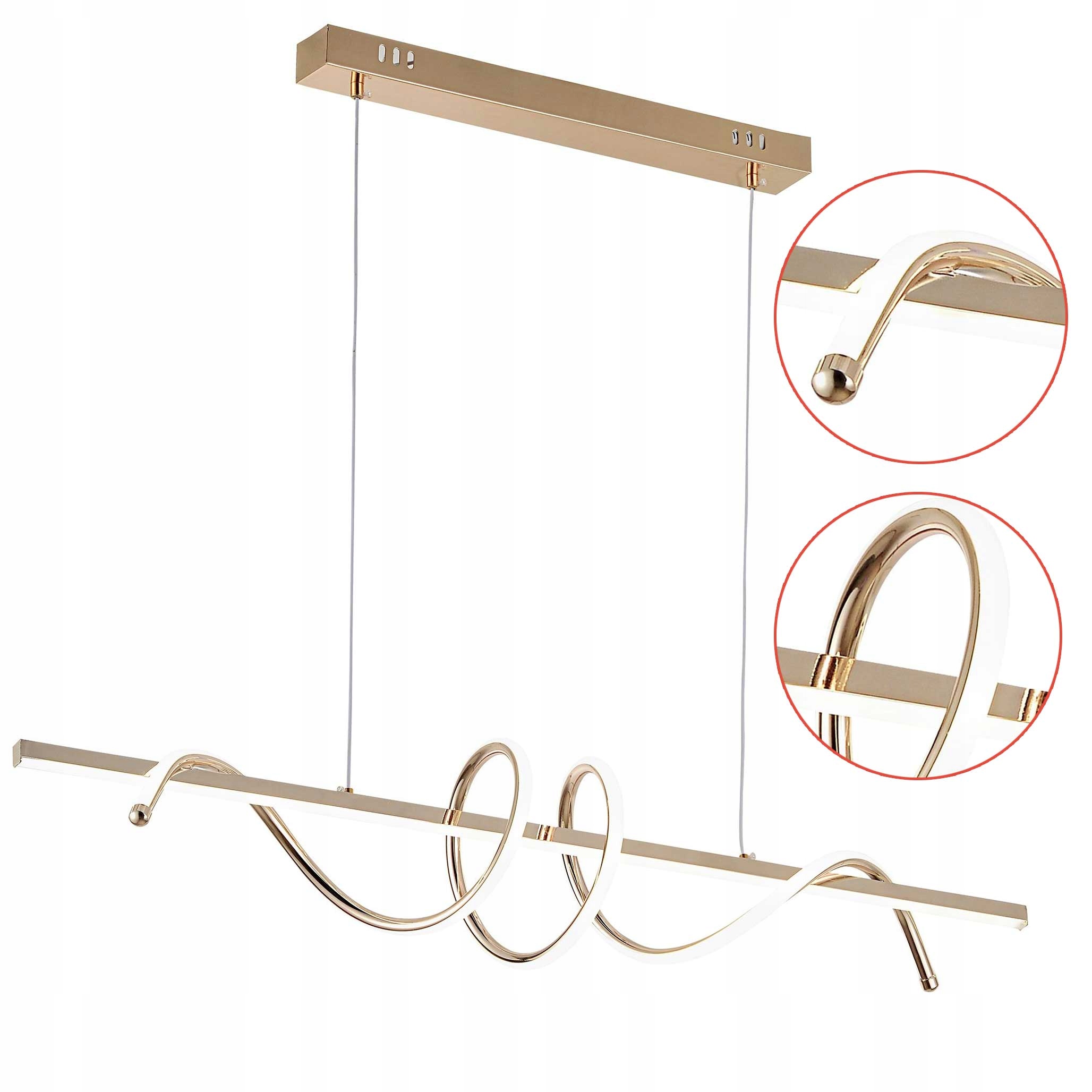 Zlatá závěsná Led lampa G065 Stylová s smyčkou Neutrální barva 100 cm