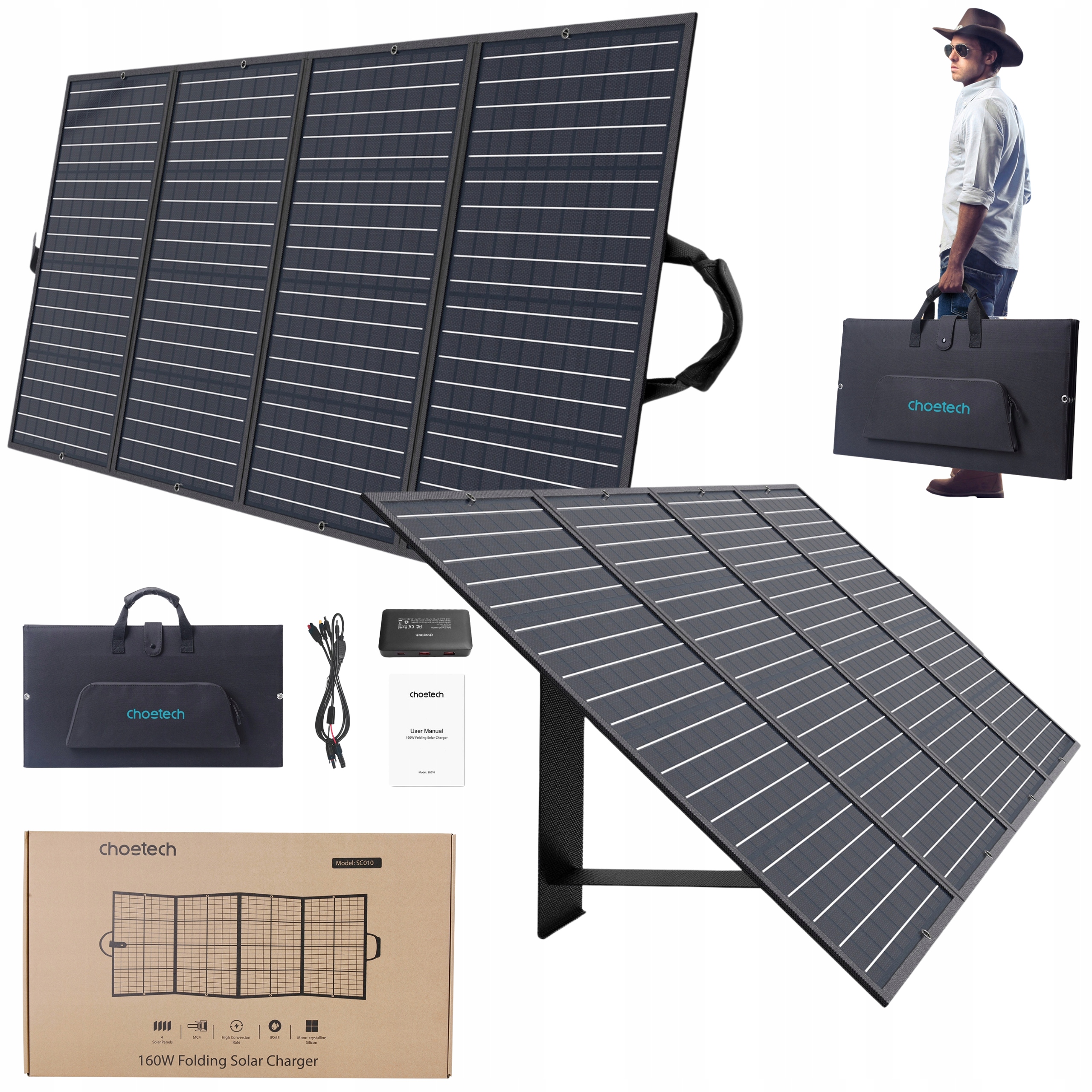 Choetech Solární Nabíječka Velký Solární Panel 160W Usb C 3x Usb Powerbank