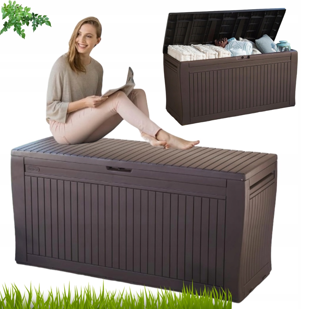 Balkónová Záhradná Skrinka Sedadlo Kufor Odolný Úložný Priestor Veľký 270 L!