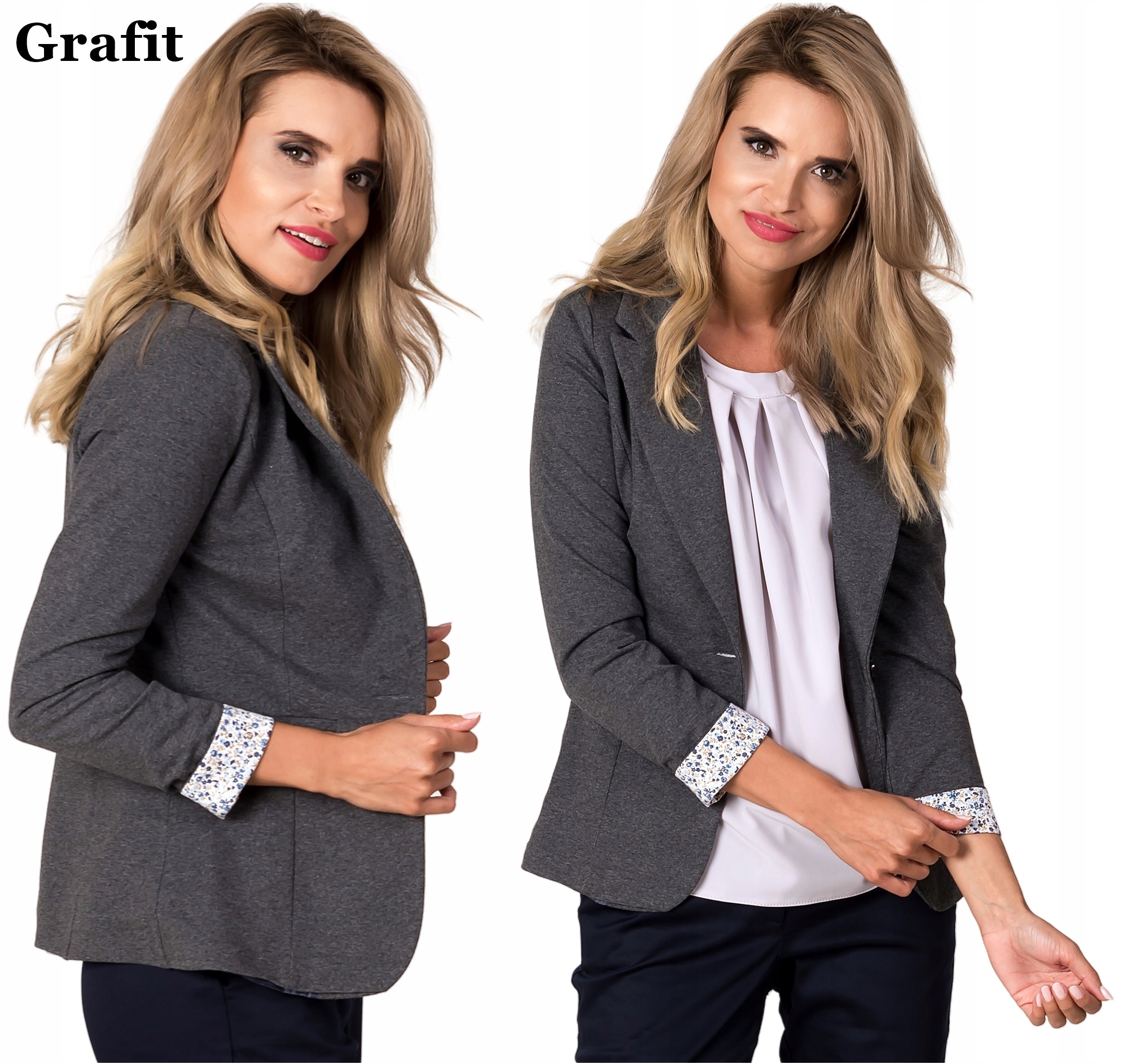 WŁOSKA new MARYNARKA ŻAKIET MANKIET PLUS SIZE 44 Wzór dominujący bez wzoru