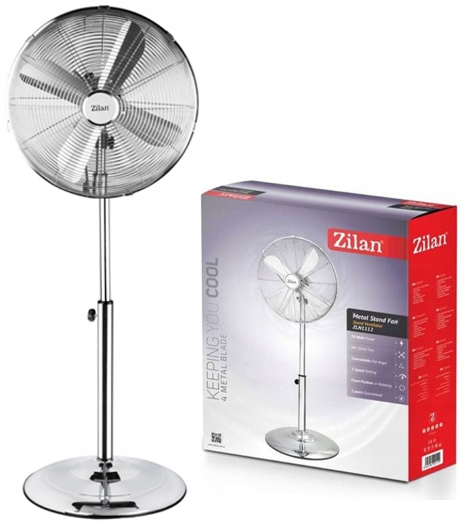 WENTYLATOR PODŁOGOWY STAL CHROM 50W, 40CM Wysokość całkowita 125 cm