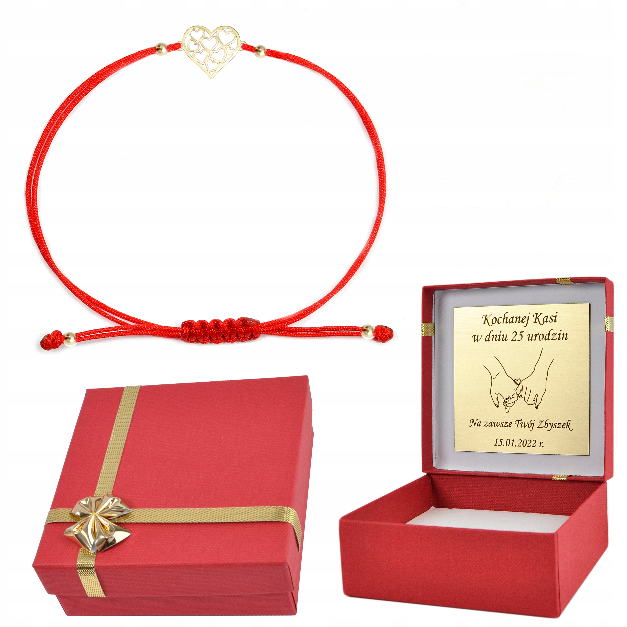 

Bransoletka złota na czerwonym sznurku serce 585