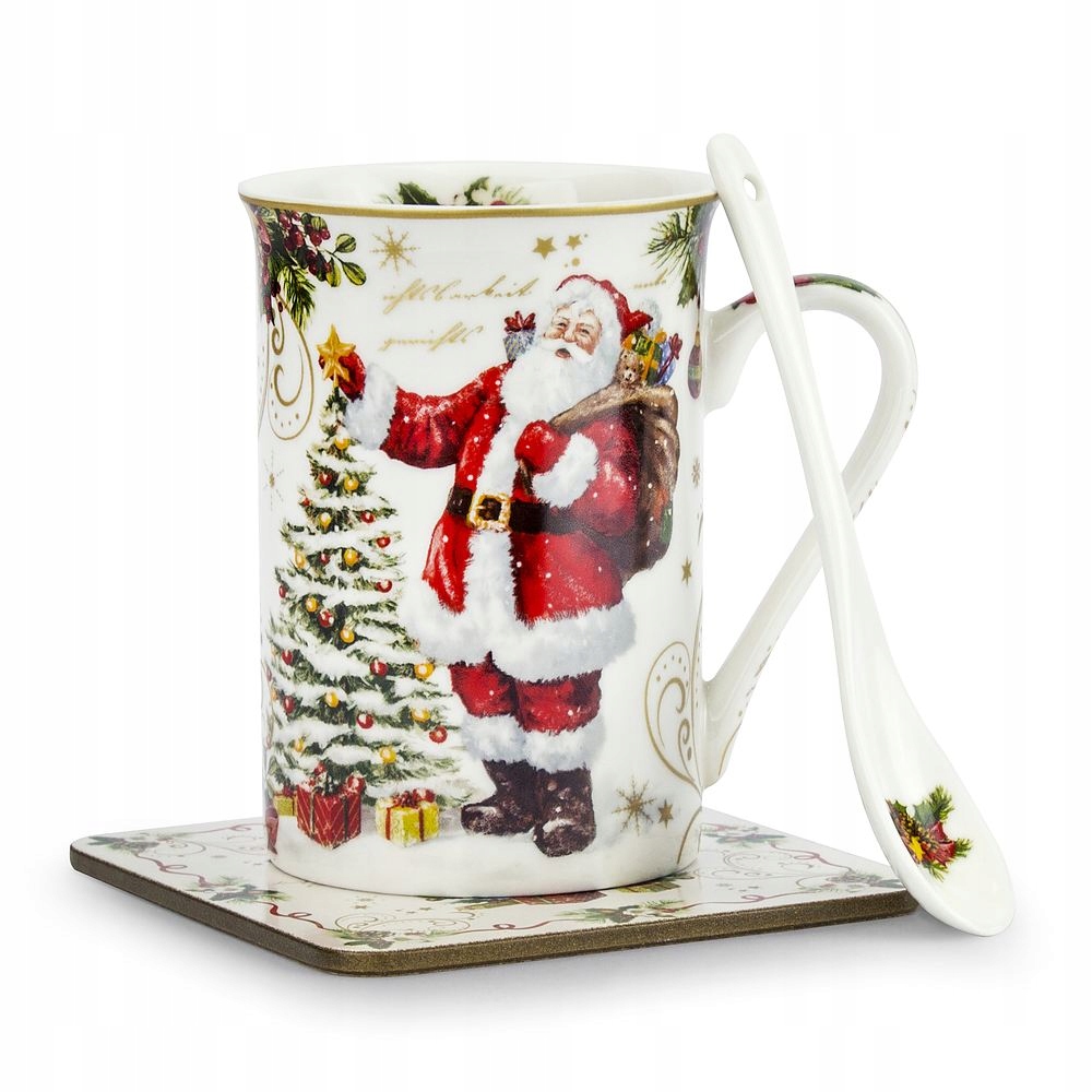 

Kubek porcelanowy Świąteczny z łyżeczką Biały