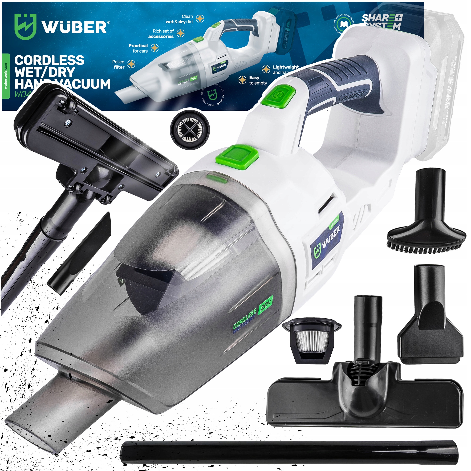 Akumulatorowy Odkurzacz Ręczny Pionowy 2W1 Samochodowy Bezprzewodowy Wuber