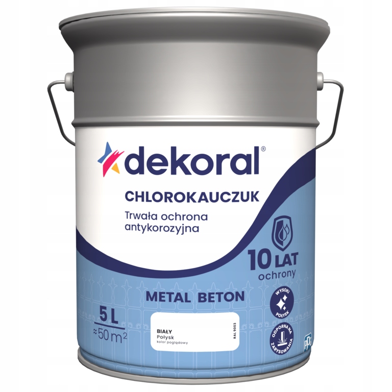 Dekoral Chlorokaučuk na kov a betón Biely lesk RAL9003 5L