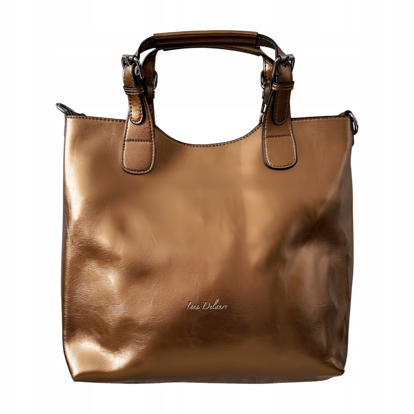 Ines Delaure tmavě béžová metalická shopper kabelka