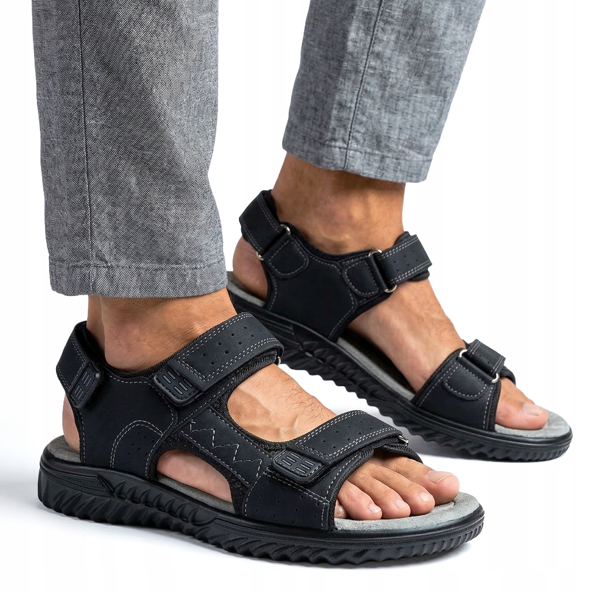 Sportovní sandály z černé kůže, Prodyšné, pohodlné, Suchý Zip Wojtyłko 42