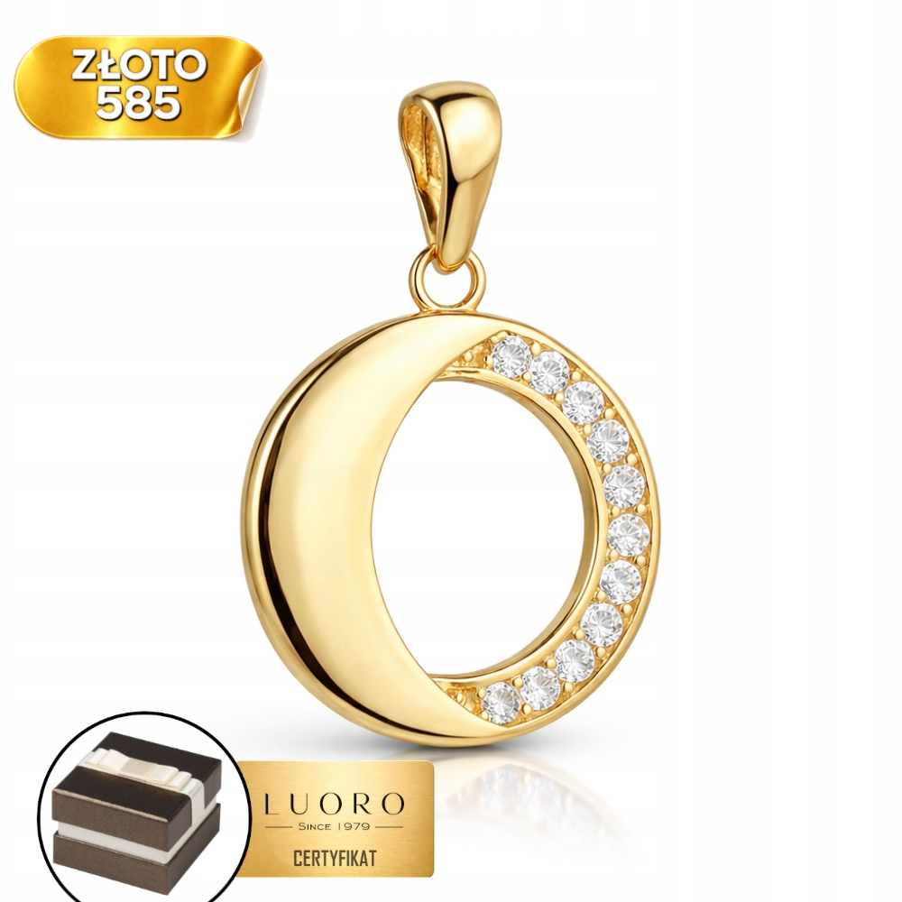 Přívěsek Zlatý 585 14K Kolečko Zirkony Polovina 21 MM Jemná Elegance