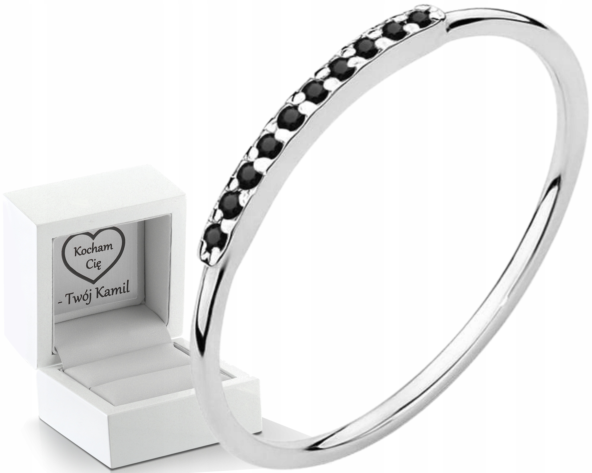 Zlatý Prstýnek S Černými Brilianty, Bílé Zlato Gravírování 585 Bonus