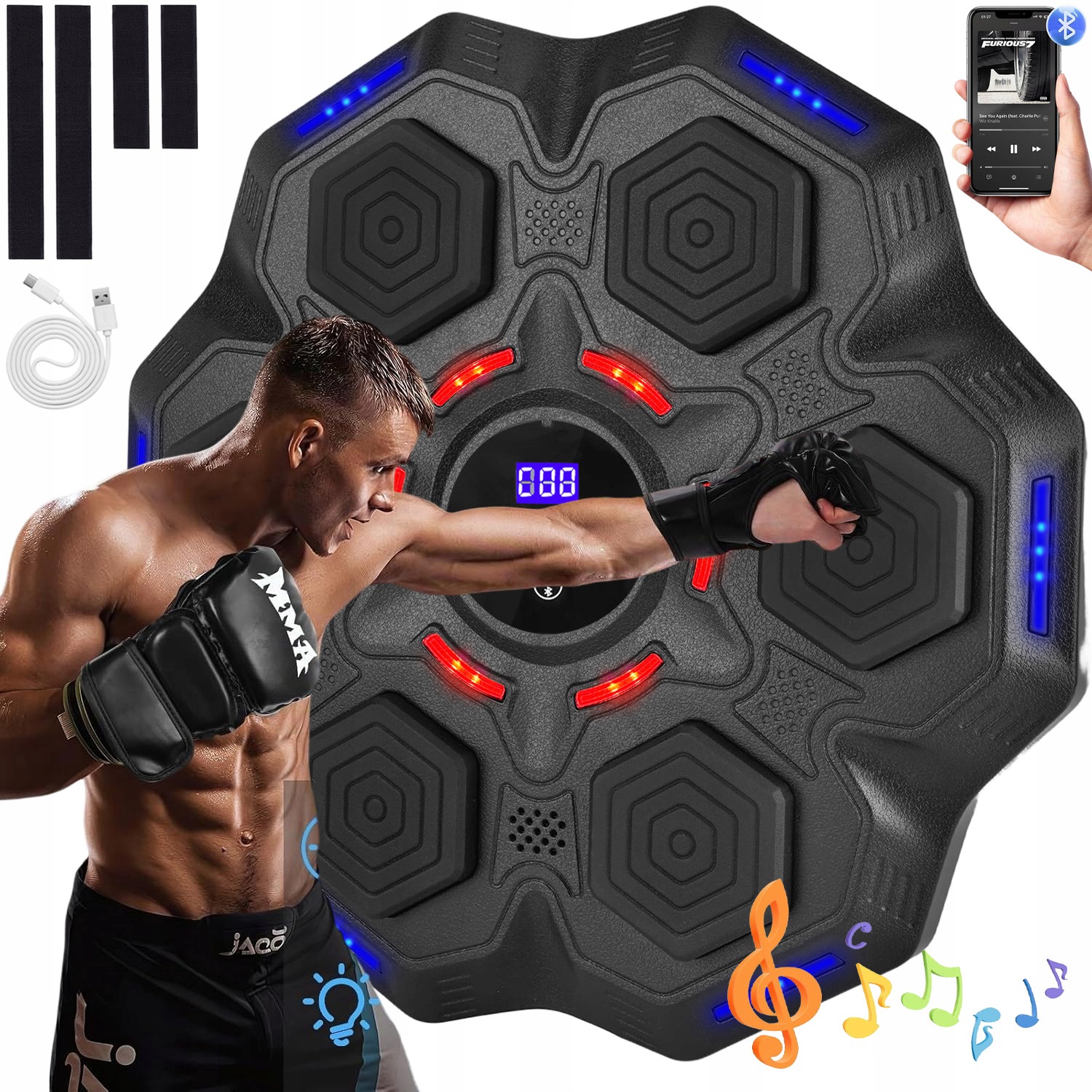 Bluetooth Hudební Boxovací Deska S 9 Nastavitelnými Režimy Rukavice